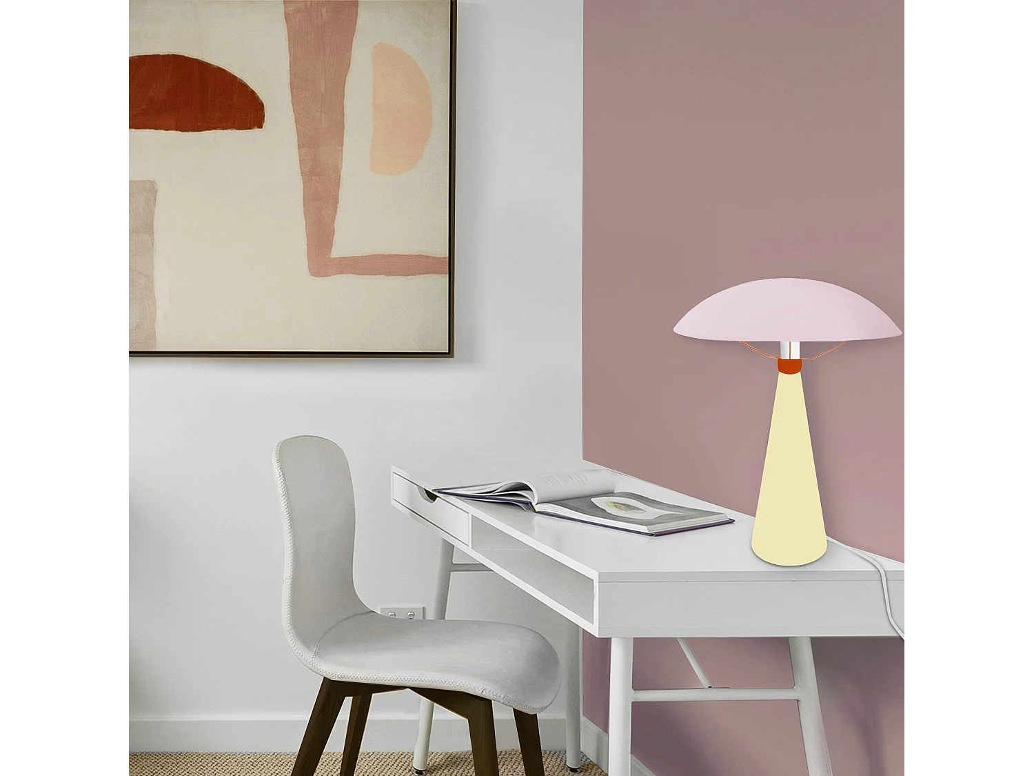 Lampada da tavolo legno cone crema Paralume metallo ALVA rosa D'23 cm