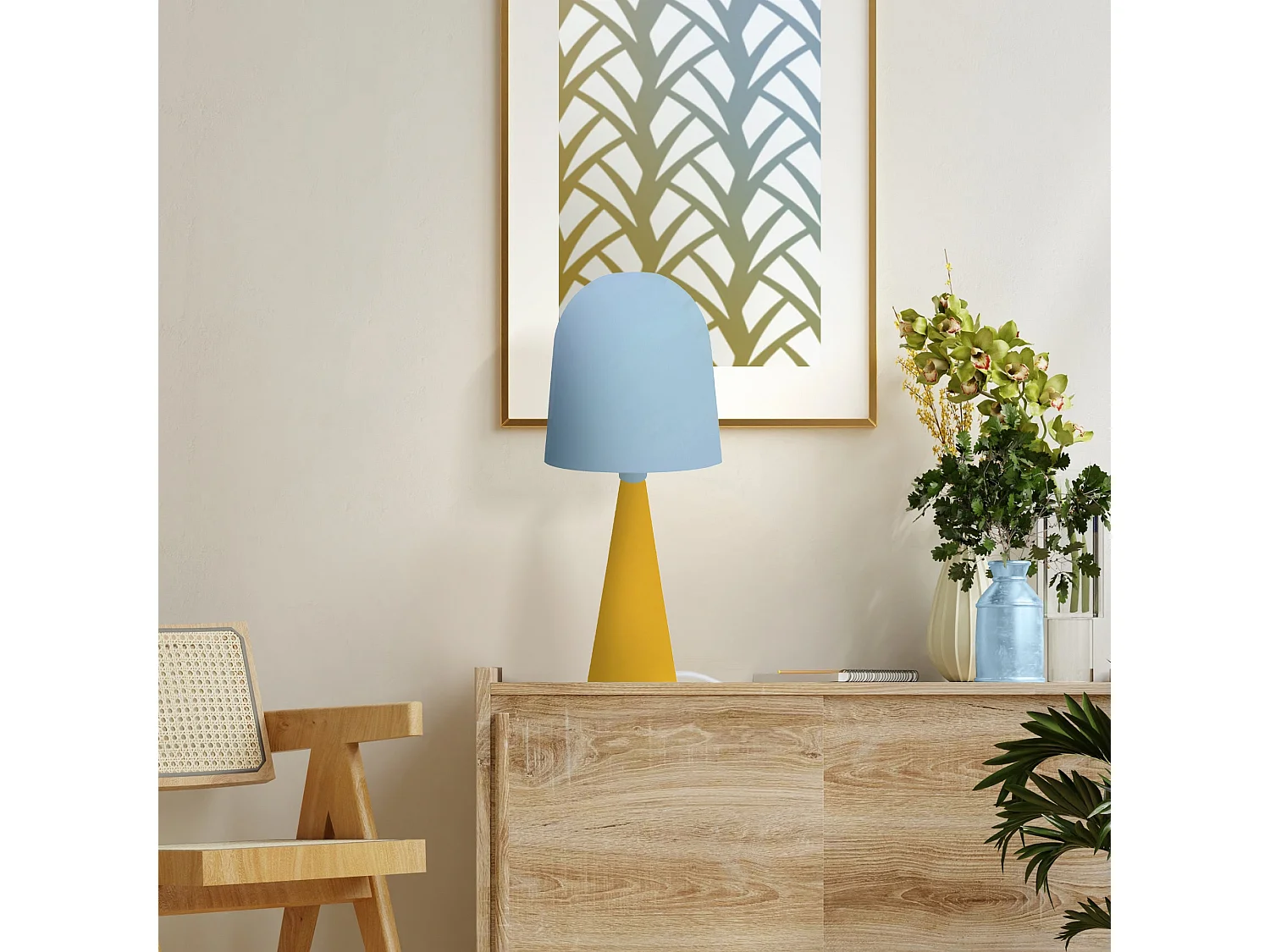 Lampe a Poser TOSEL ,métal,bois,Bleu,H37xD17xP17cm