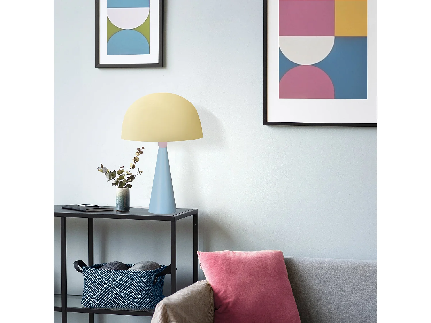 Lampada da tavolo cone legno blu HANNAcrema D'24,5cm