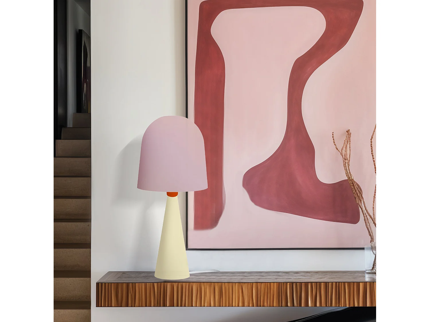 Lampe a Poser TOSEL ,métal,bois,Rose ,H37xD17xP17cm