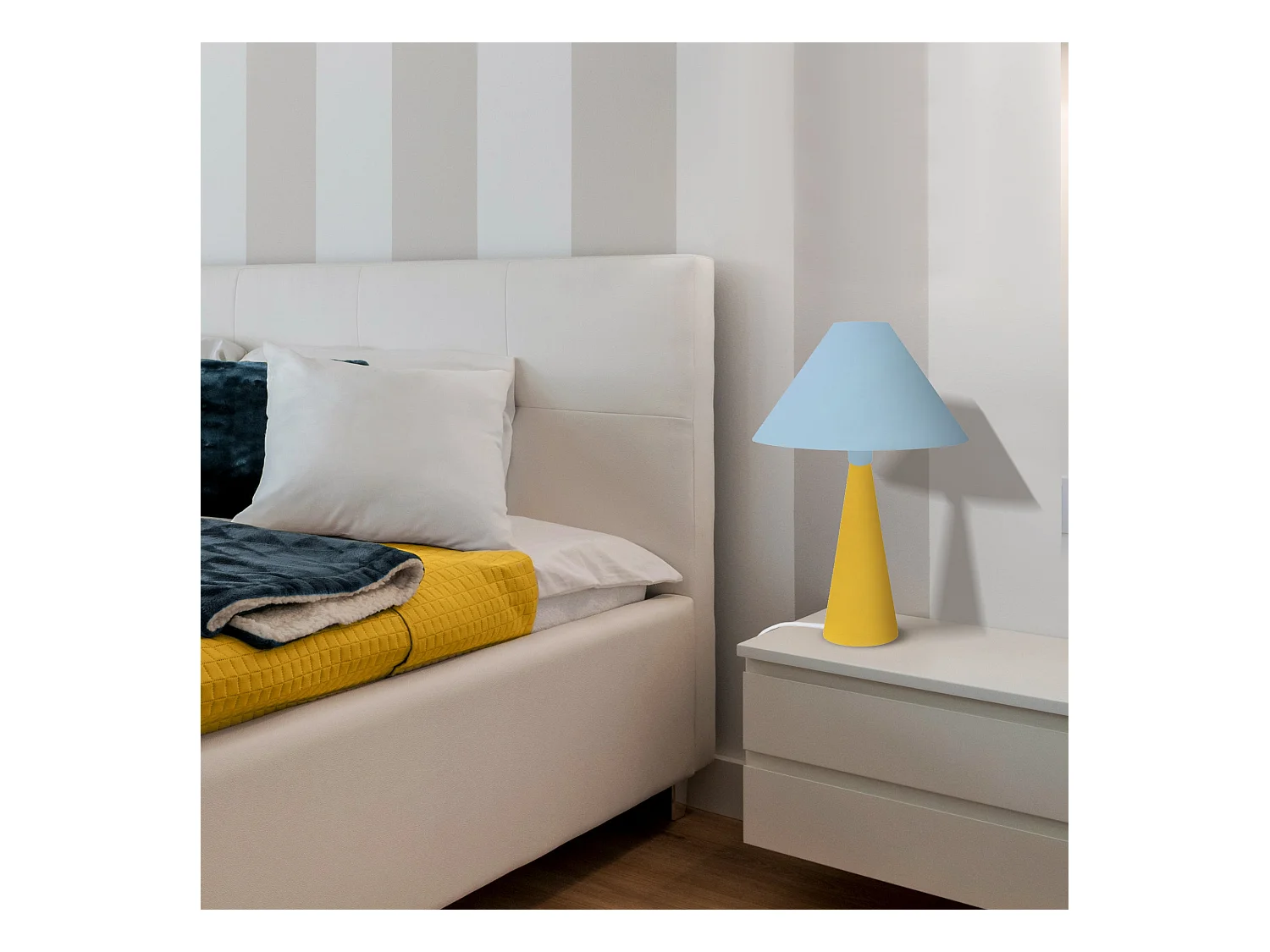 Lampe a Poser TOSEL ,métal,bois,Bleu,H37xD21xP21cm