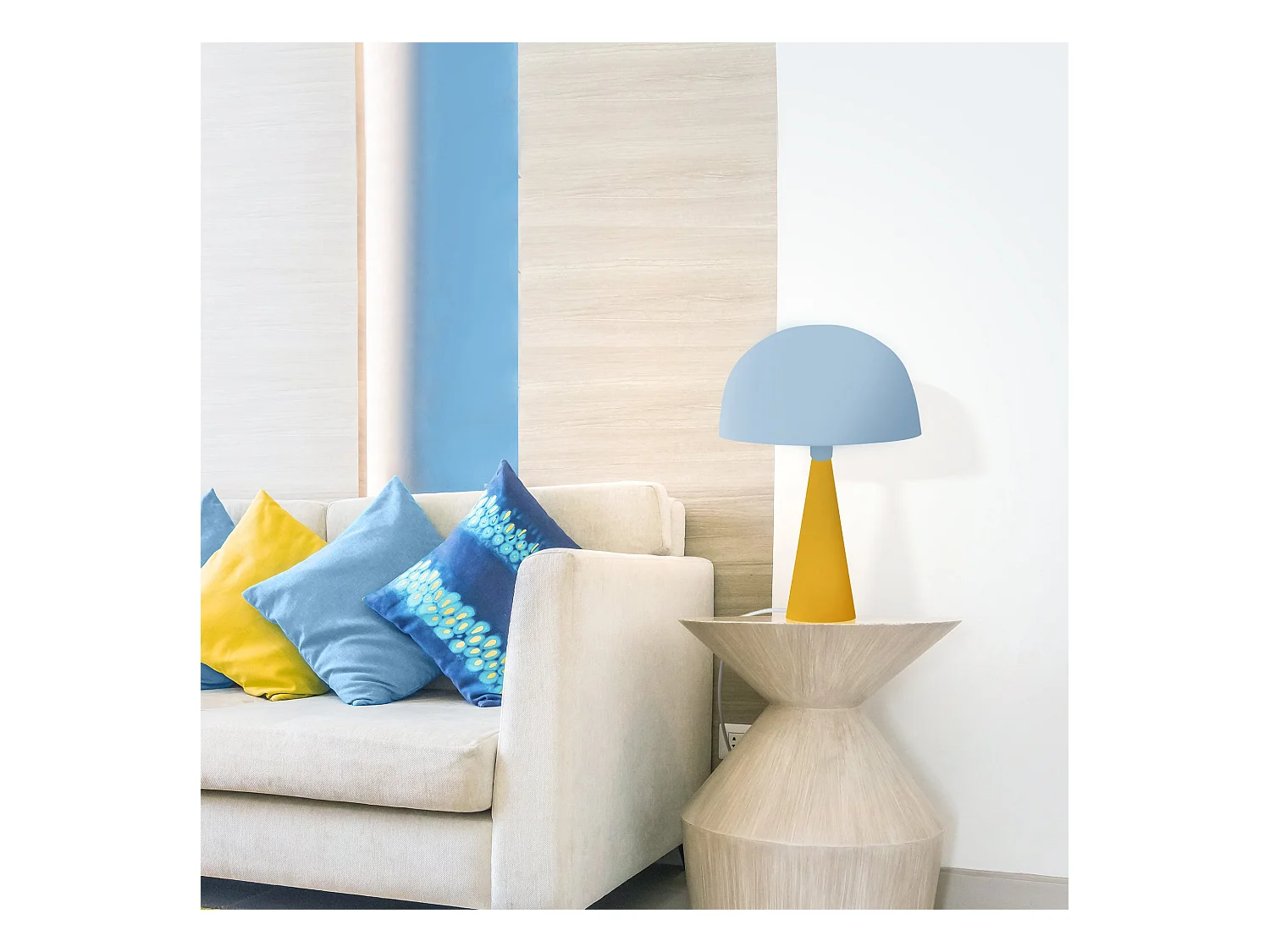 Lampe a Poser TOSEL ,métal,bois,Bleu,H37xD24,5xP24,5cm