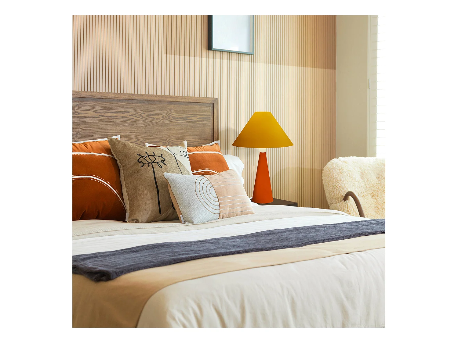 Lampe a Poser TOSEL ,métal,bois,Jaune ,H37xD21xP21cm