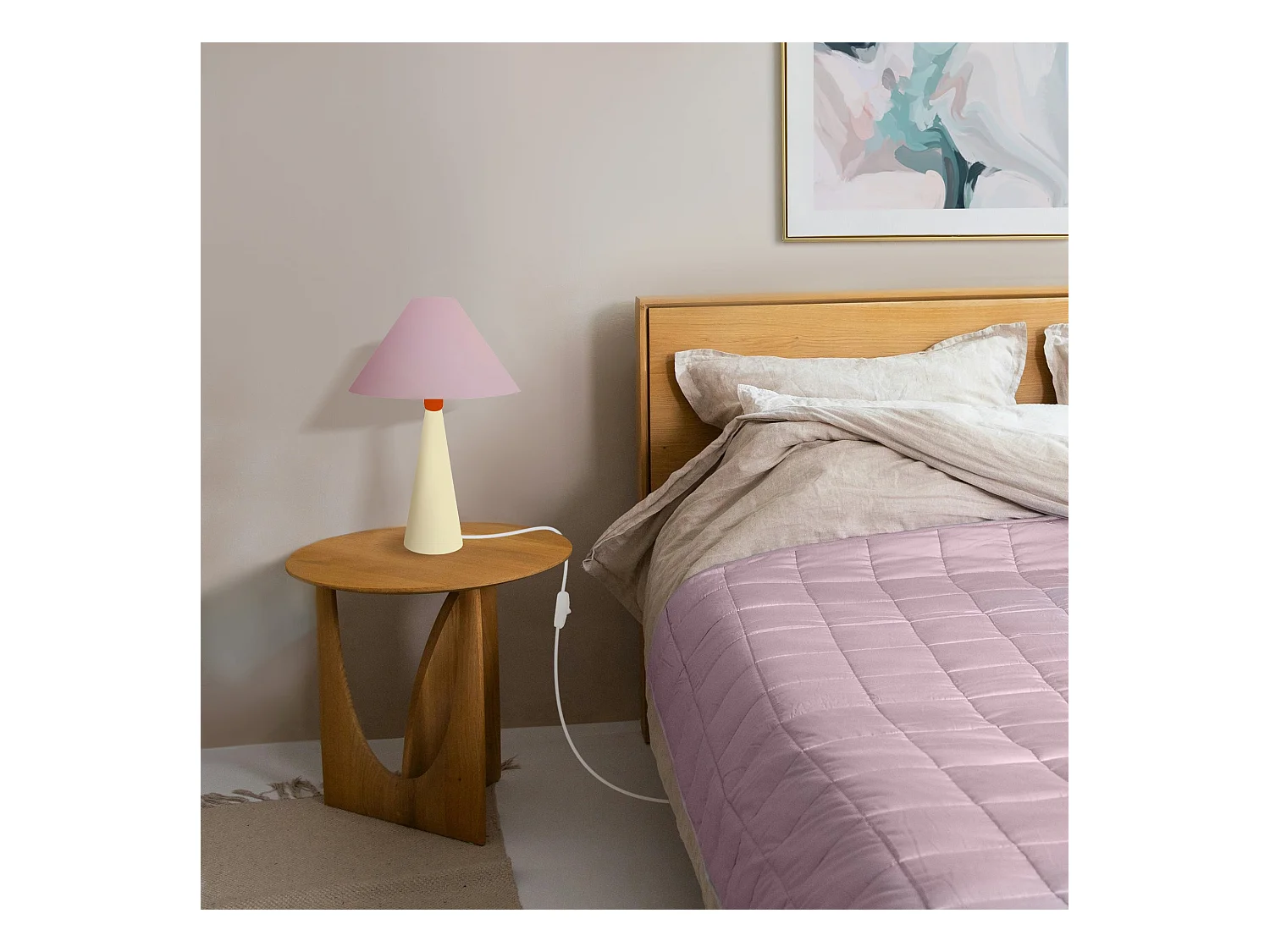 Lampe a Poser TOSEL ,métal,bois,Rose ,H37xD21xP21cm