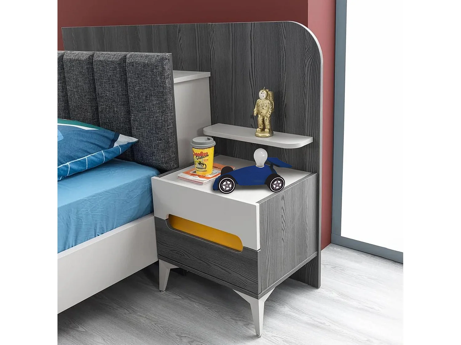 Lampada da tavolo legno metallo automóvel  MOBILE  blu nero D'32cm