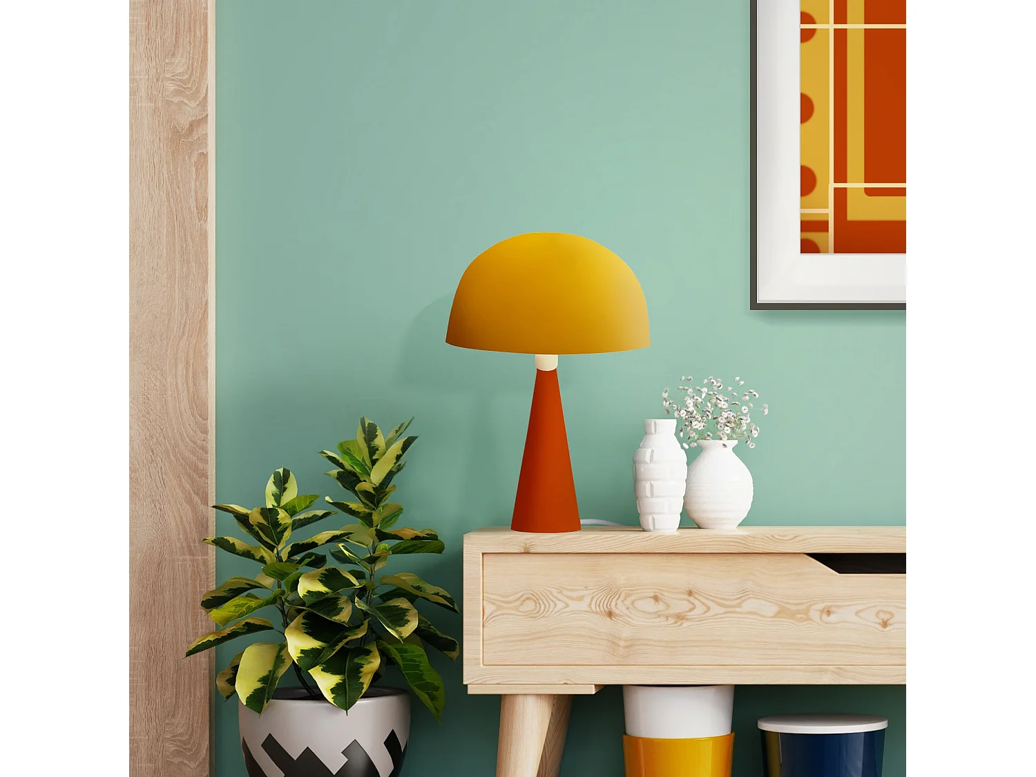 Lampada da tavolo cone legno arancio HANNA giallo D'24,5cm