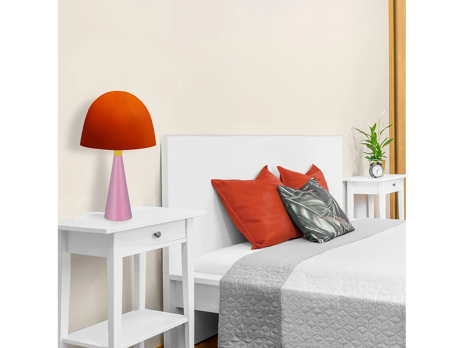 Lampe a Poser TOSEL ,métal,bois,Orange ,H37xD22xP22cm