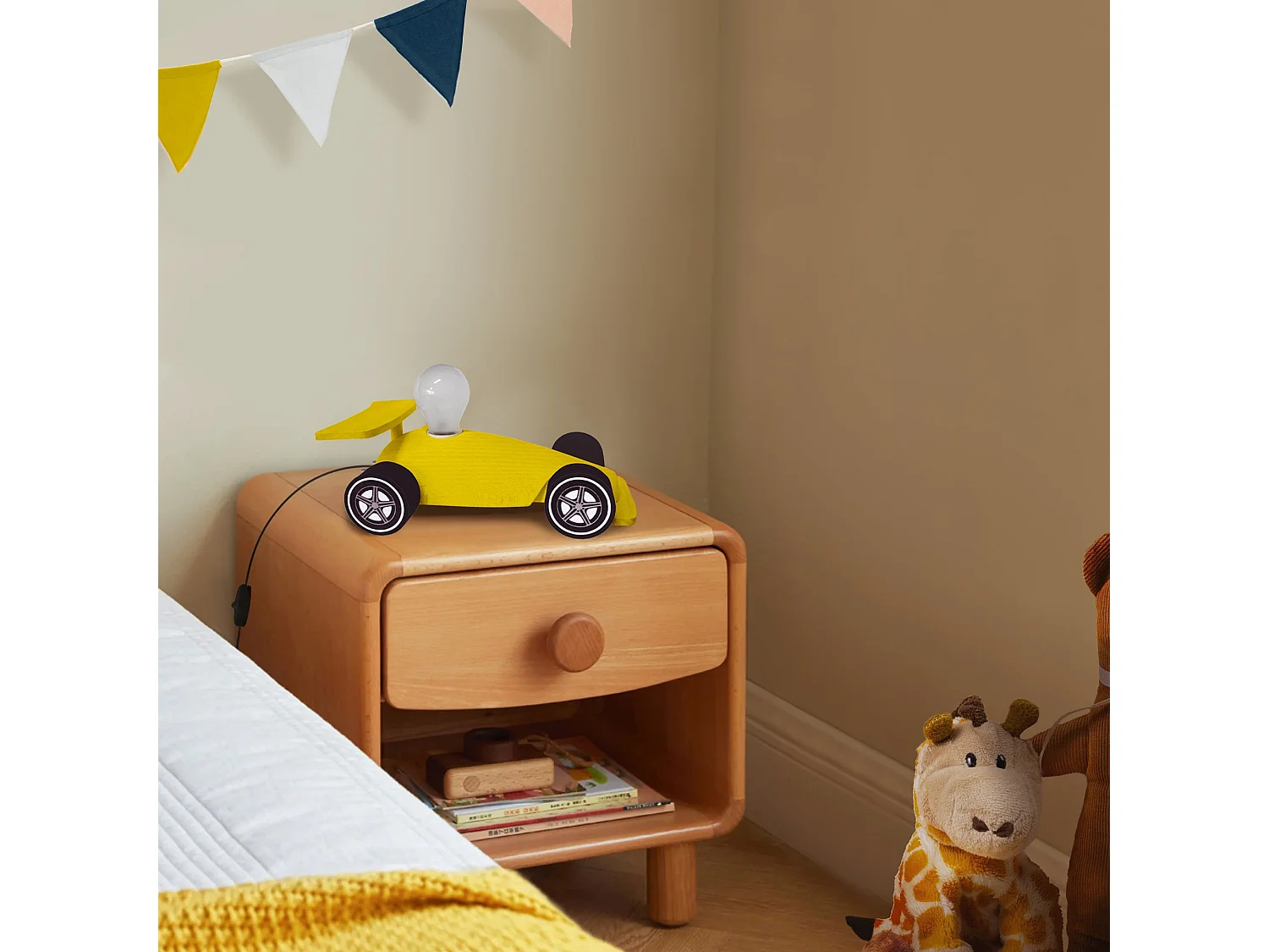 Lámpara de noche TOSEL ,madera,AMARILLO,A10xD28xP22cm