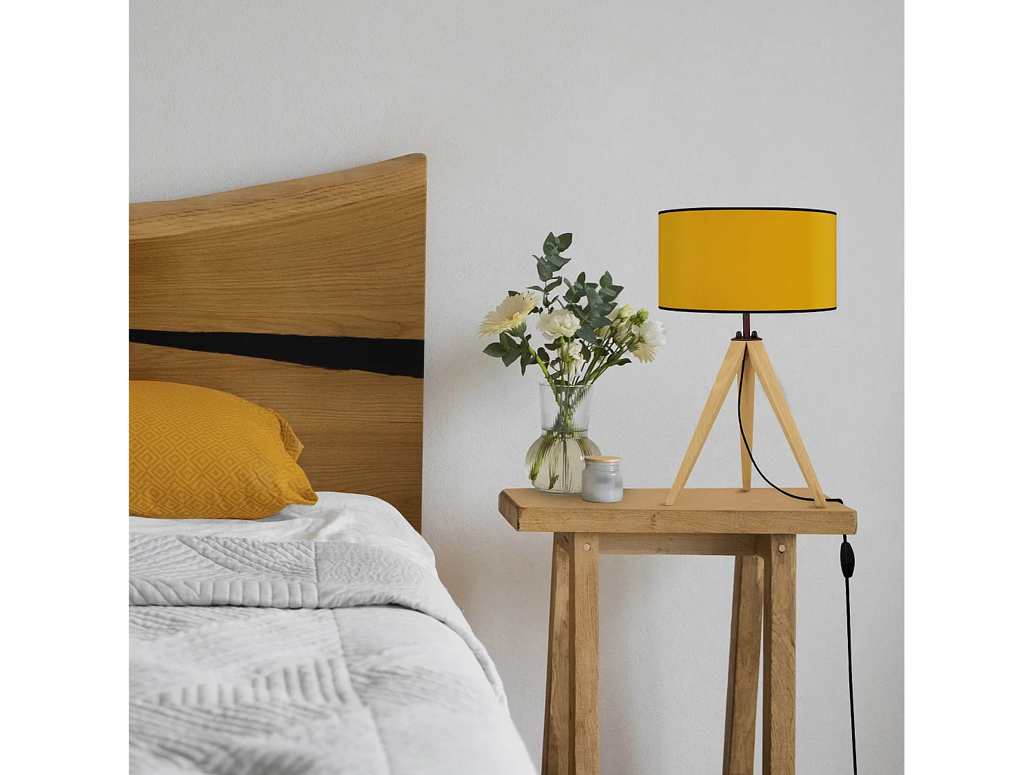 Lámpara de Mesa  TOSEL  ,madera ,natural ,A51xD30xP30cm