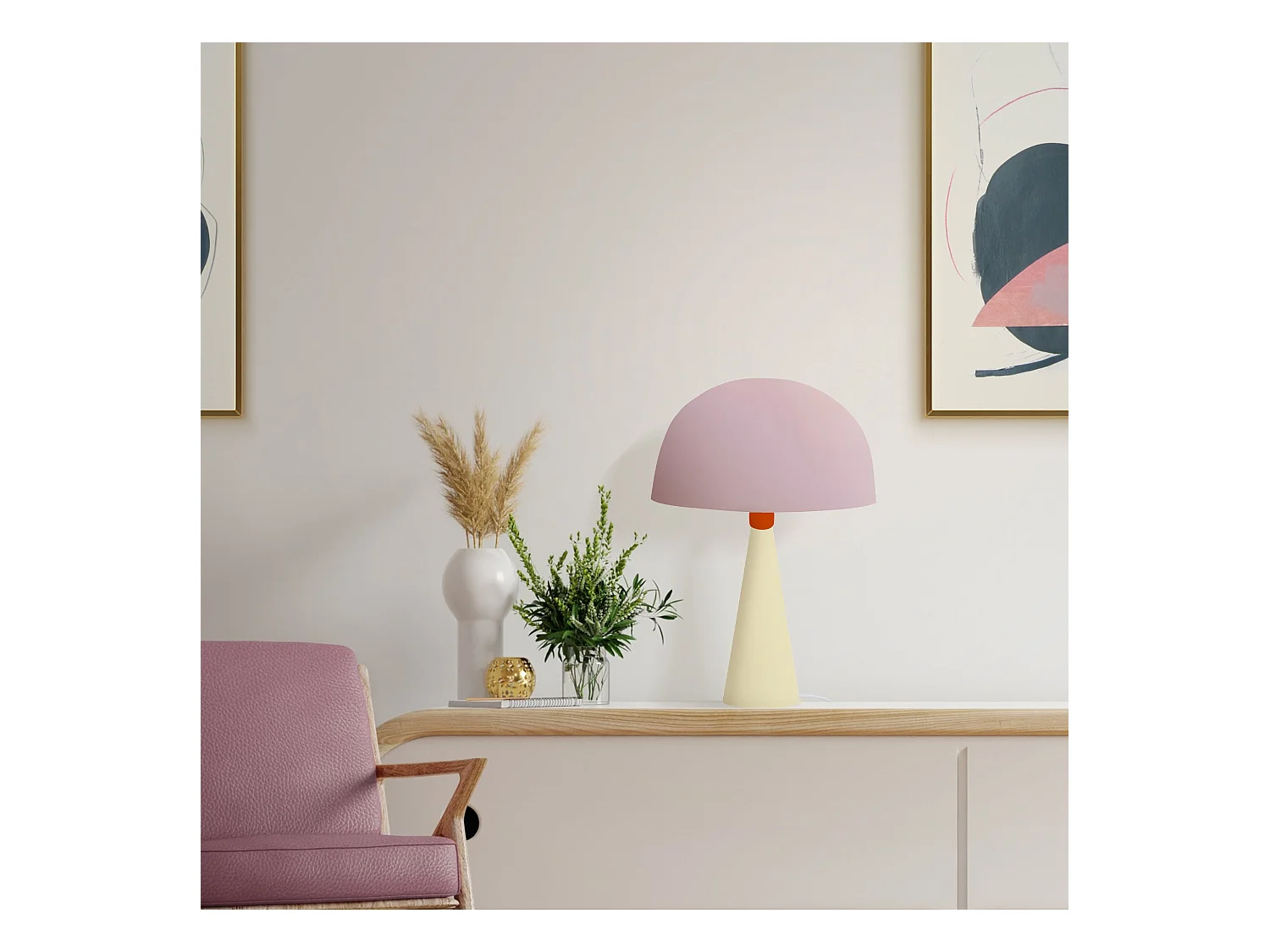 Lampe a Poser TOSEL ,métal,bois,Rose ,H37xD24,5xP24,5cm