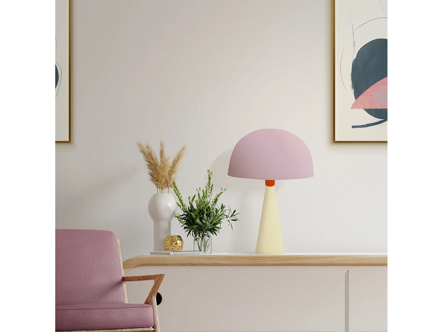 Lampada da tavolo cone legno crema HANNA rosa D'24,5cm