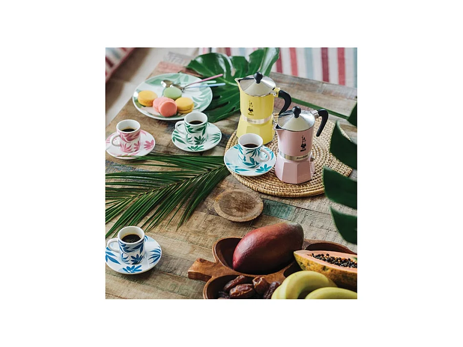 Italienische Kaffeekanne 6 Tassen Pastellgelb Bialetti Rainbow - Fröhlichkeit und Farben des Regenbogens