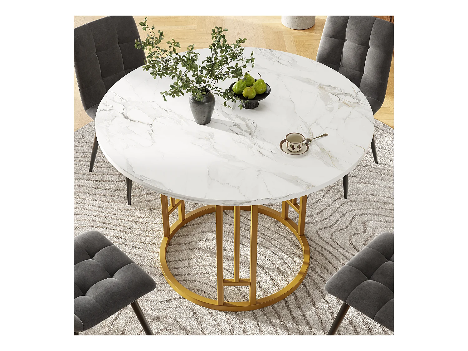 URBAN MEUBLE Table de salle à manger ronde effet marbre blanc pieds chic dorés