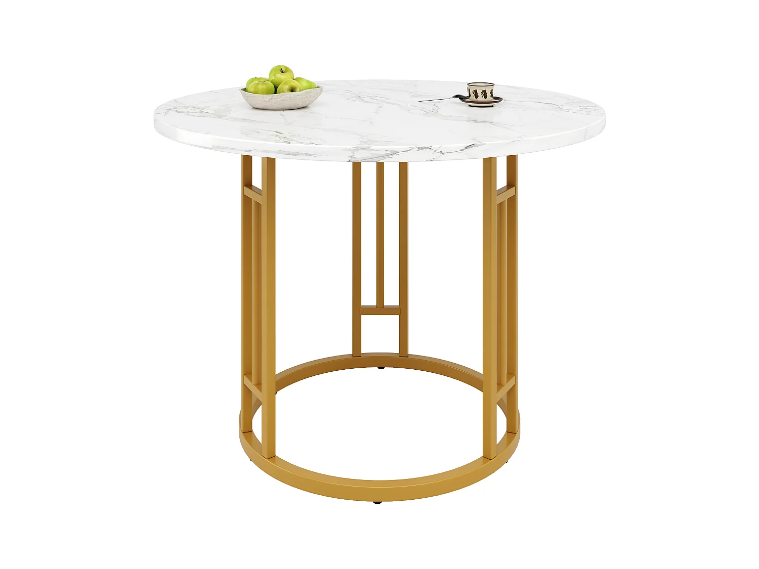 URBAN MEUBLE Table de salle à manger ronde effet marbre blanc pieds chic dorés