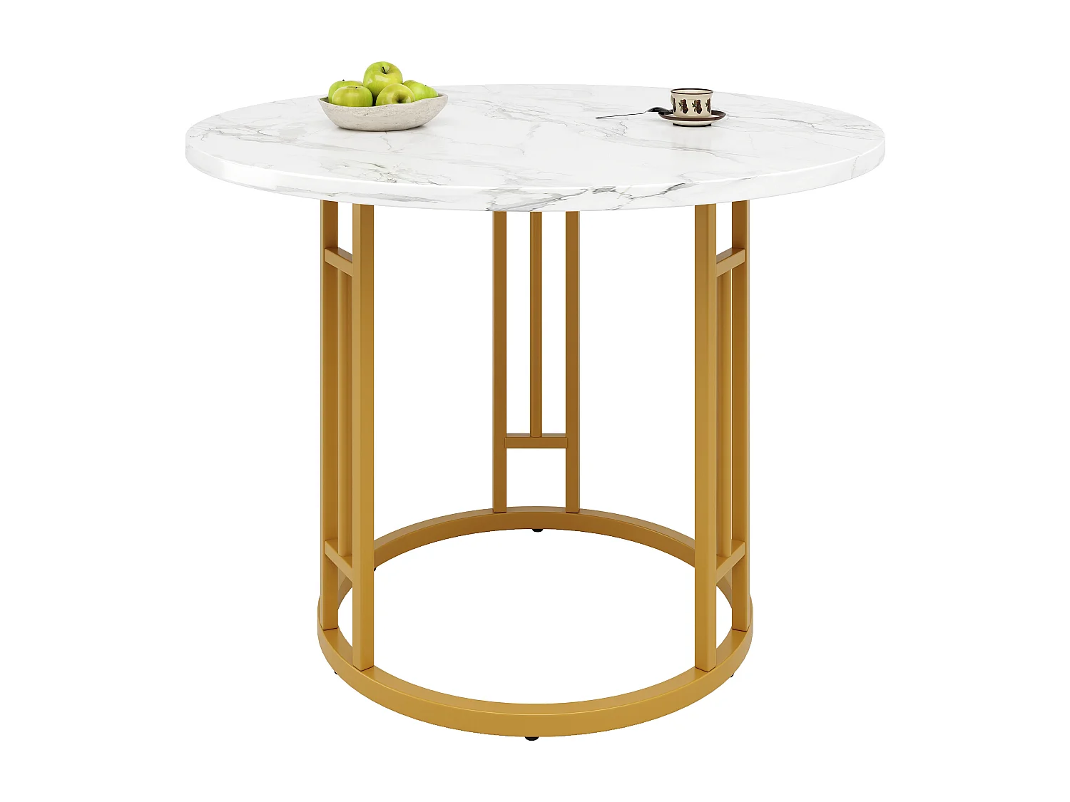 URBAN MEUBLE Table de salle à manger ronde effet marbre blanc pieds chic dorés