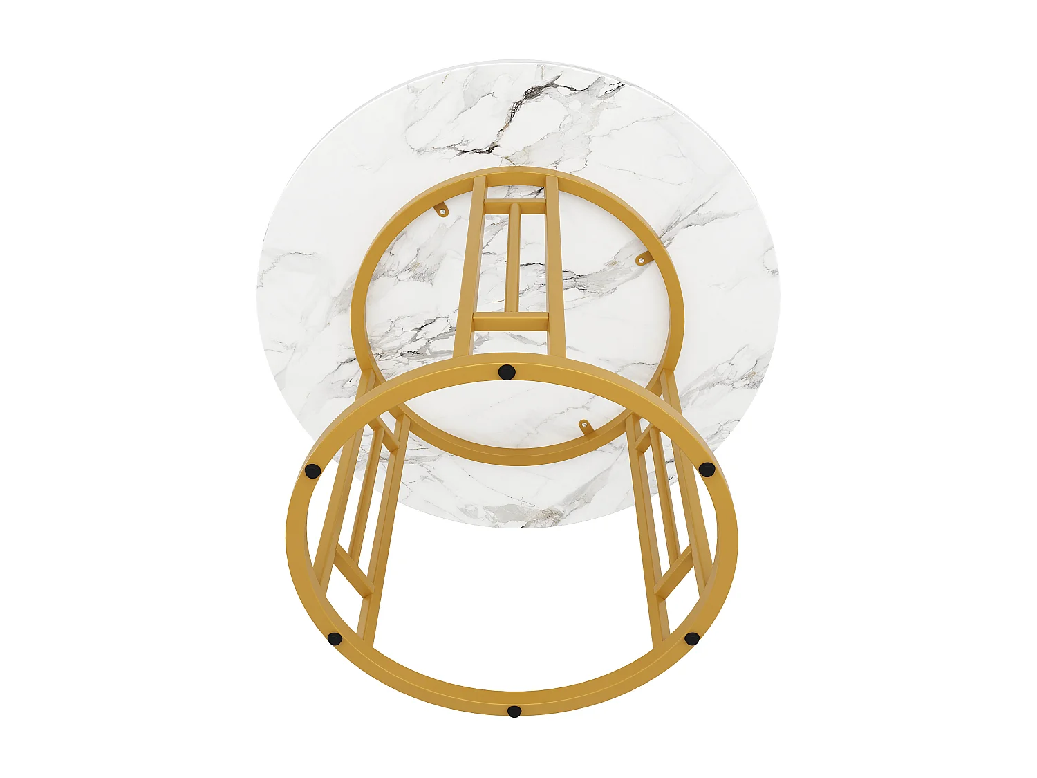 URBAN MEUBLE Table de salle à manger ronde effet marbre blanc pieds chic dorés