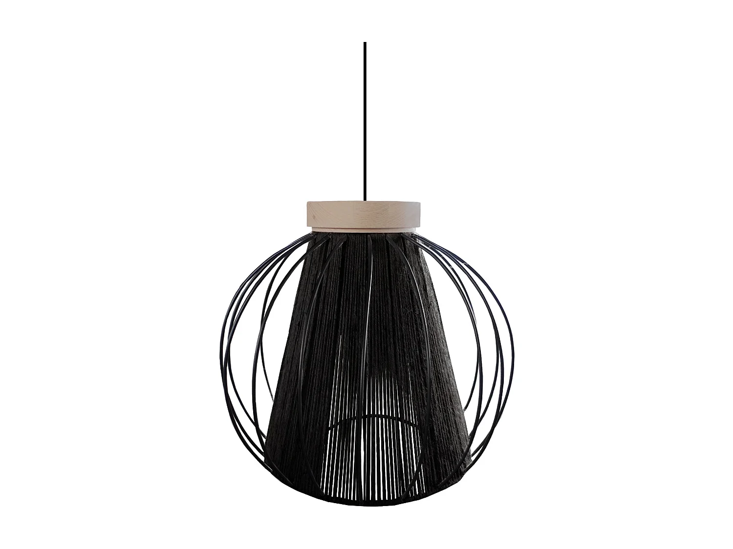 Suspensión  TOSEL ,metal-fibra,Negro ,A90xD 32xP32 cm