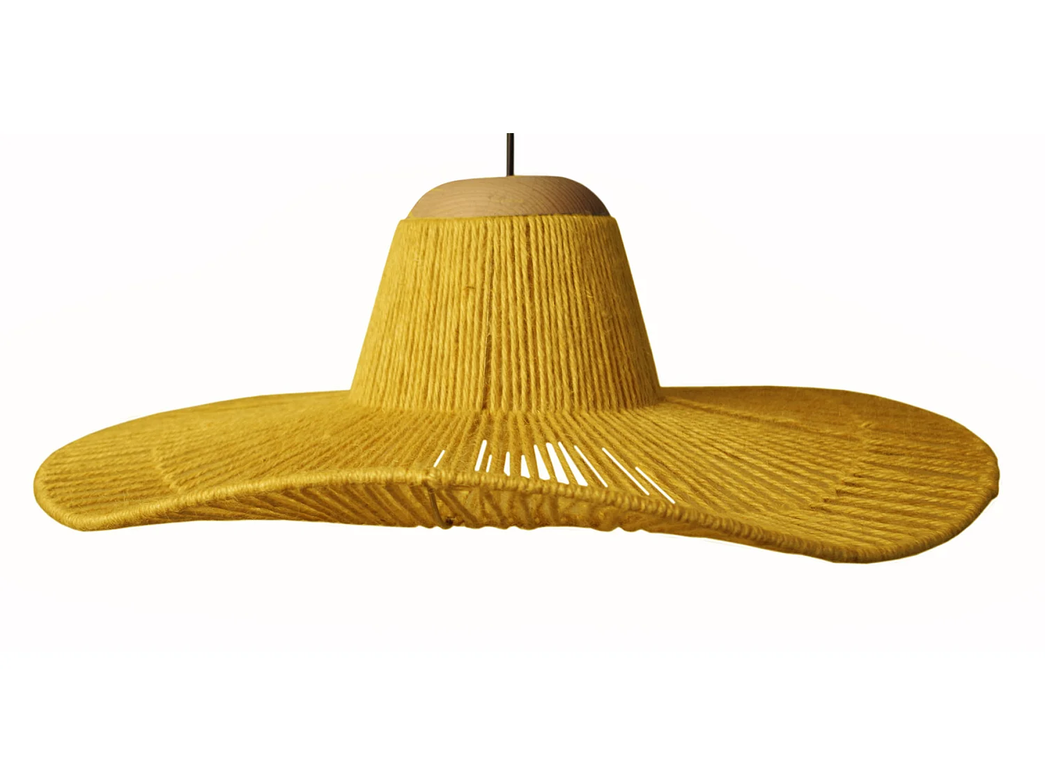 Lampadario a sospensione  legno filo  tessuto ellittico LADY AGATHA giallo  scuro  D'60cm