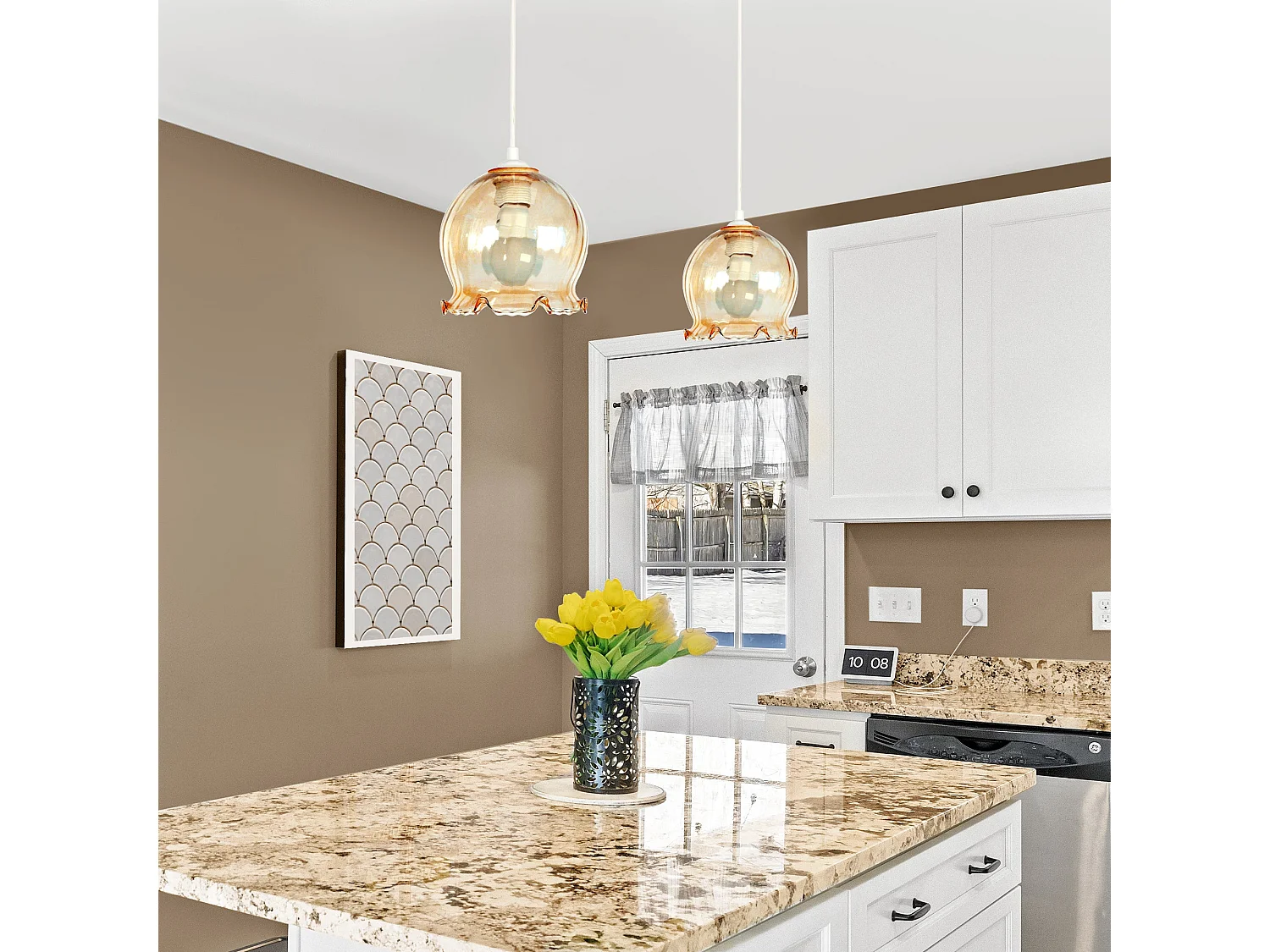 Suspension TOSEL ,verre, Jaune  ,H80xD 18xP18cm