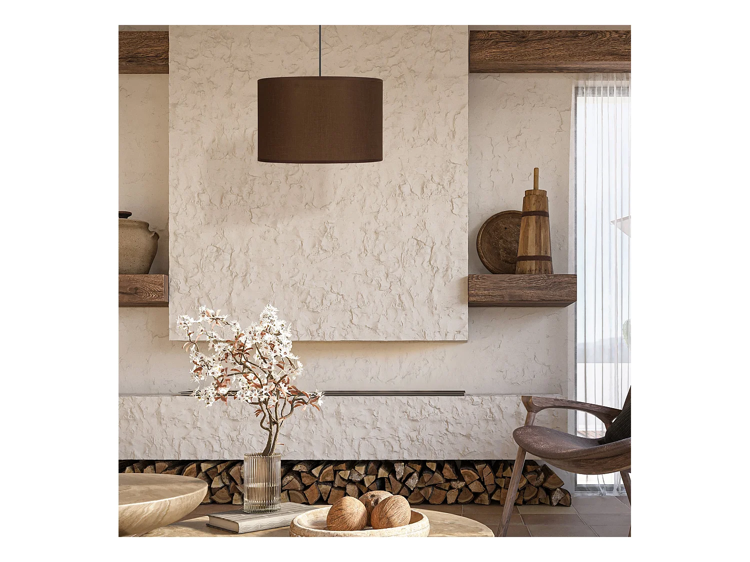 Suspension TOSEL ,tissu,Marron,H80xD 40xP 40cm