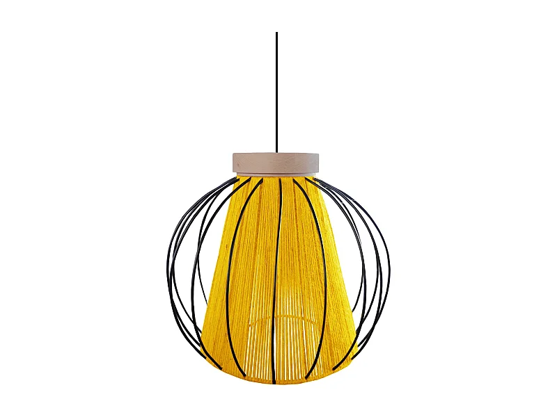 Suspension TOSEL ,métal,fibre ,Jaune ,H90x D32xP32cm