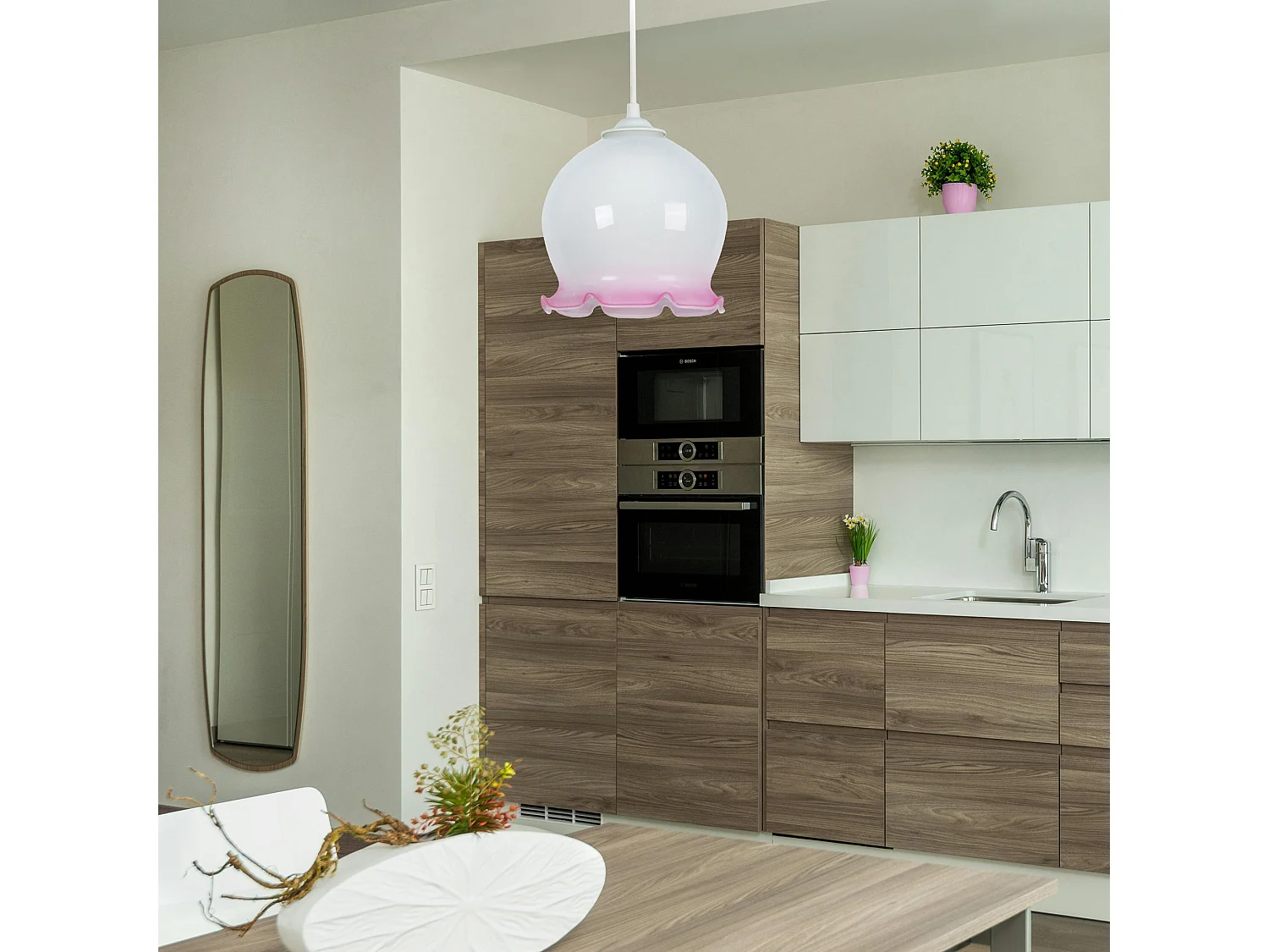 Suspension TOSEL ,verre,Blanc ,H80xD18x P 18cm