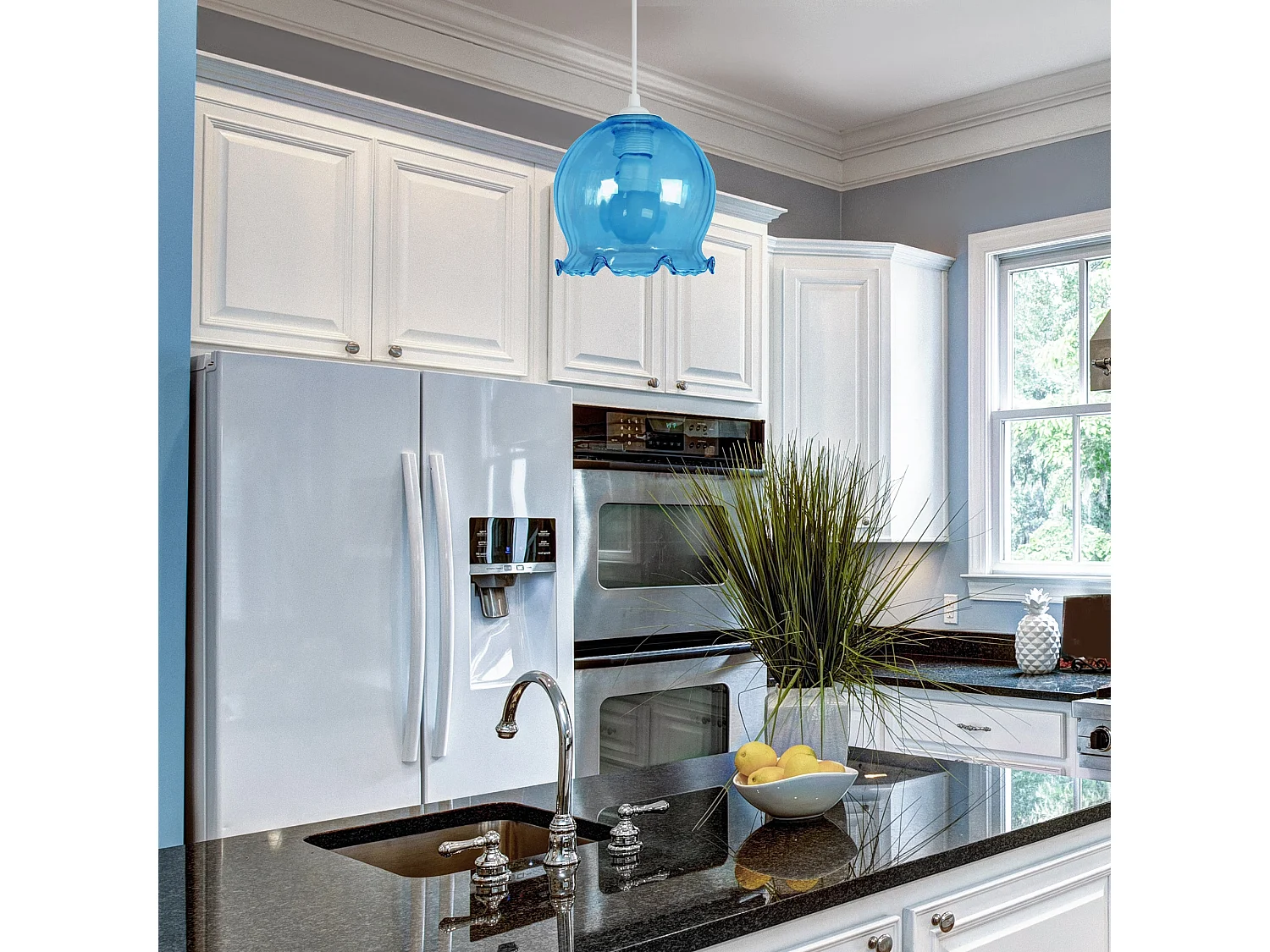 Suspension TOSEL ,verre,Bleu,H80x D 18xP18cm