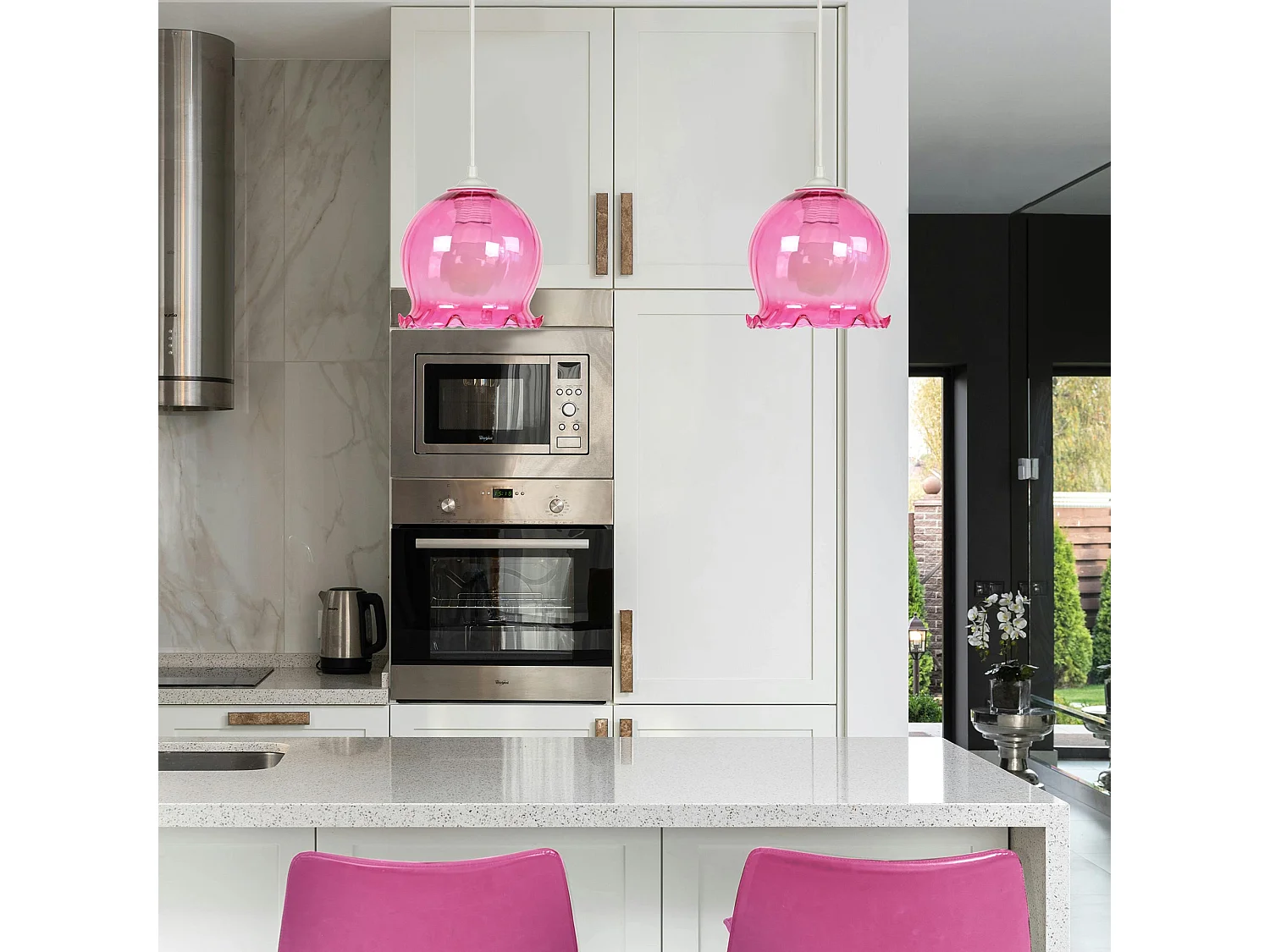 Suspension TOSEL ,verre,Rose ,H80x D18xP18cm