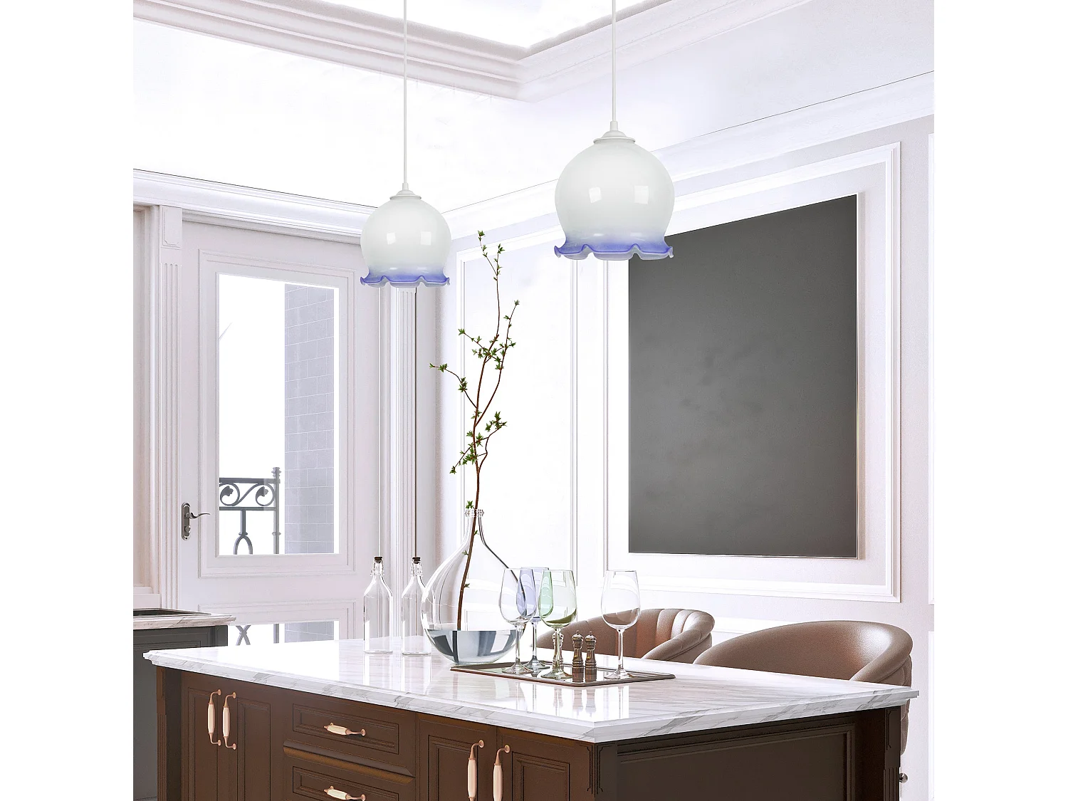 Suspension TOSEL ,verre,Bleu, H80xD18xP18cm