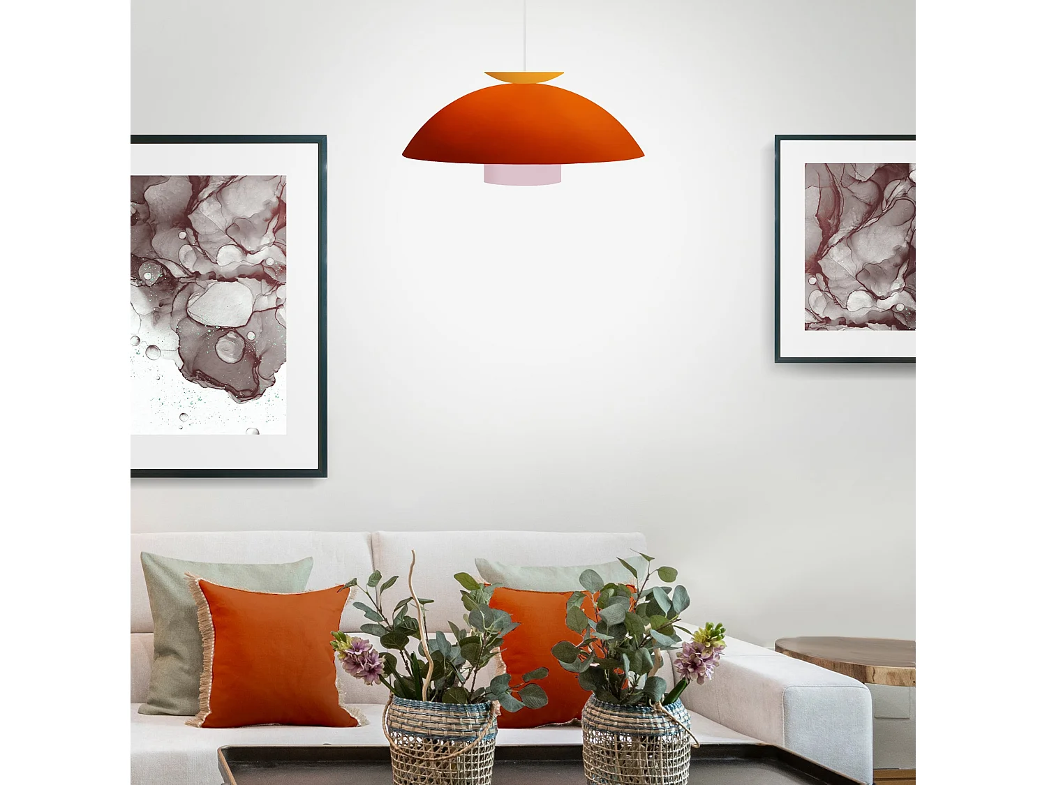 Suspension TOSEL ,métal,Orange ,H110xD29xP29cm
