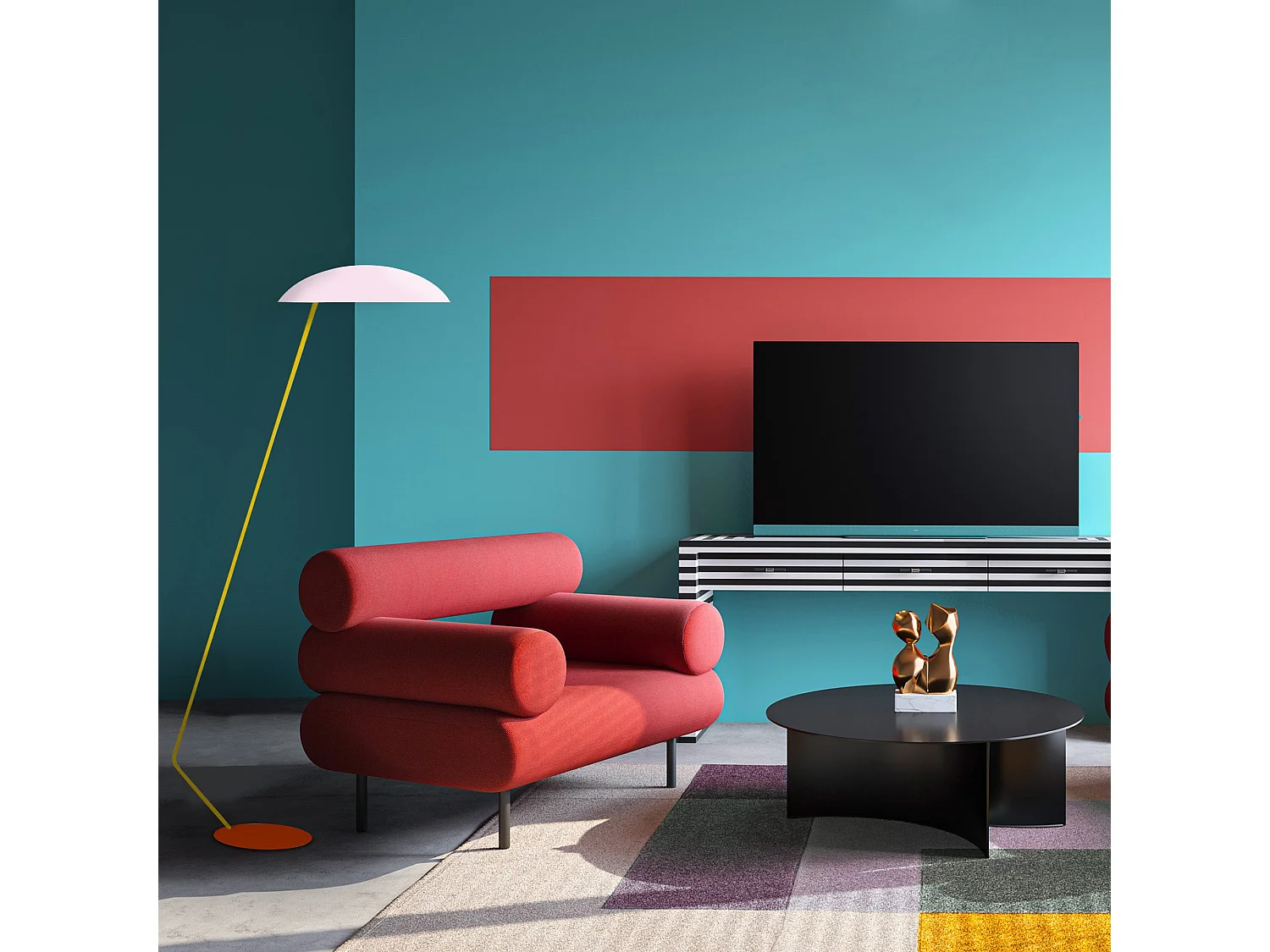 Lampada da terra  metallo curbé arancio giallo ULRIKA rosa D'33 cm