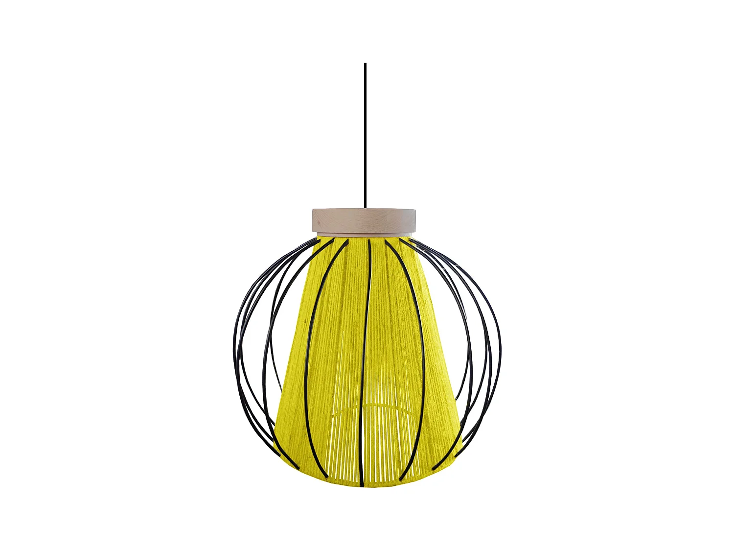 Suspension TOSEL ,métal,fibre ,Jaune ,H90xD 32xP32cm