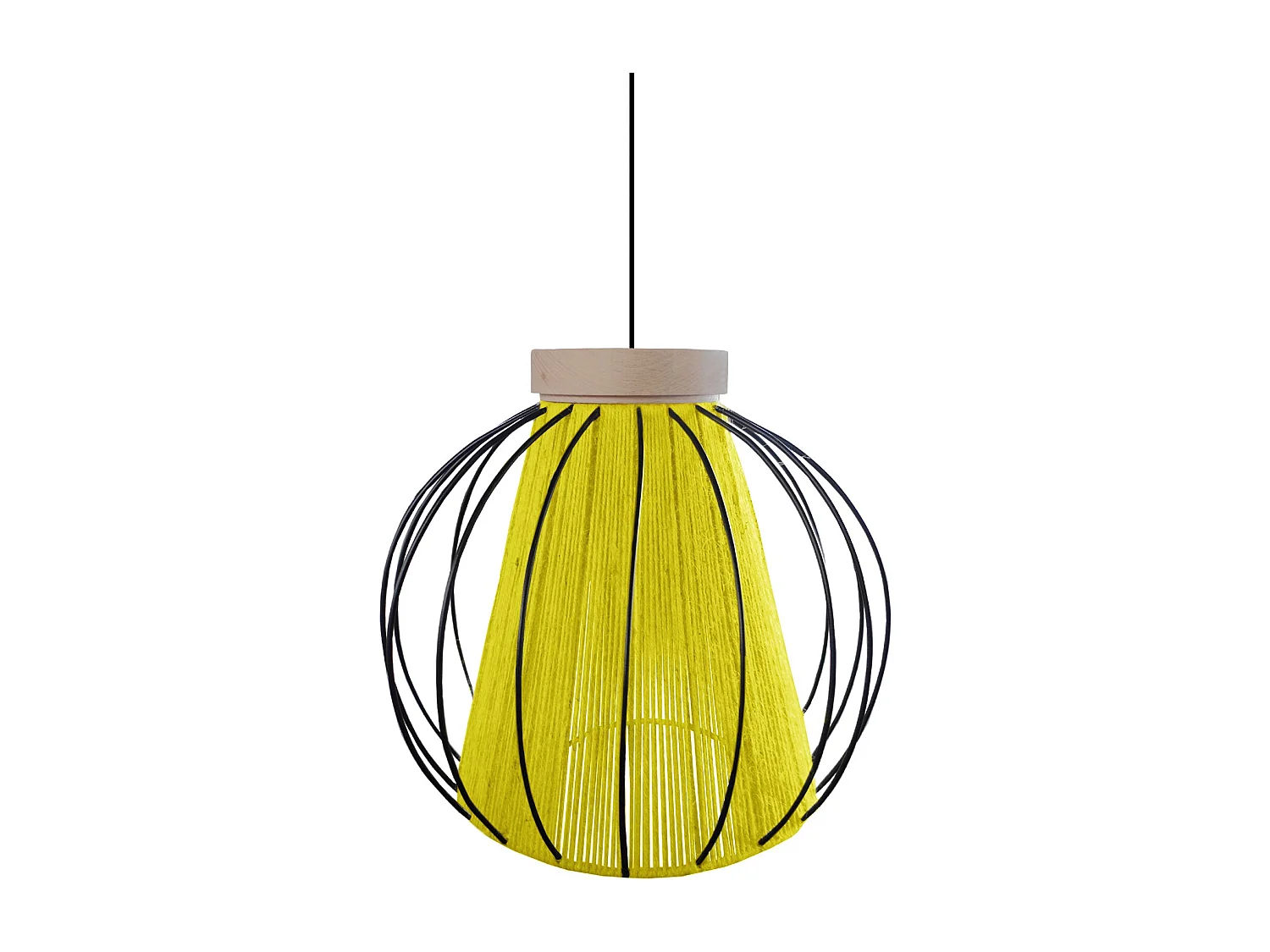 Suspensión  TOSEL ,metal-fibra,AMARILLO,A90xD 32xP32cm