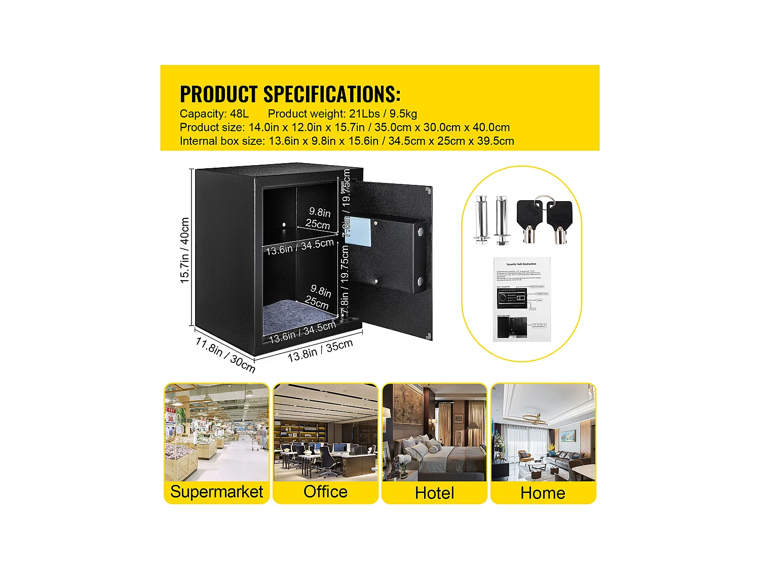 Skrytka Bezpieczeństwa SucceBuy, z Zamkiem Kluczem Cyfrowym, 48 L, Dla Domu i Biura