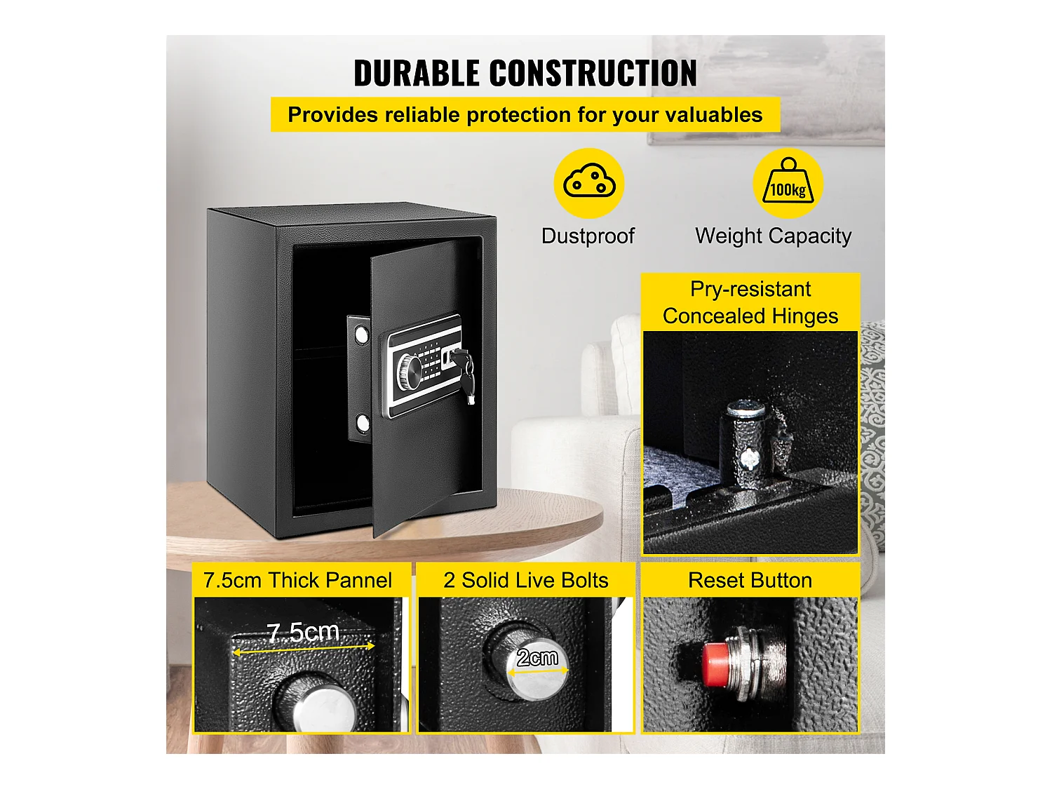 Skrytka Bezpieczeństwa SucceBuy, z Zamkiem Kluczem Cyfrowym, 48 L, Dla Domu i Biura
