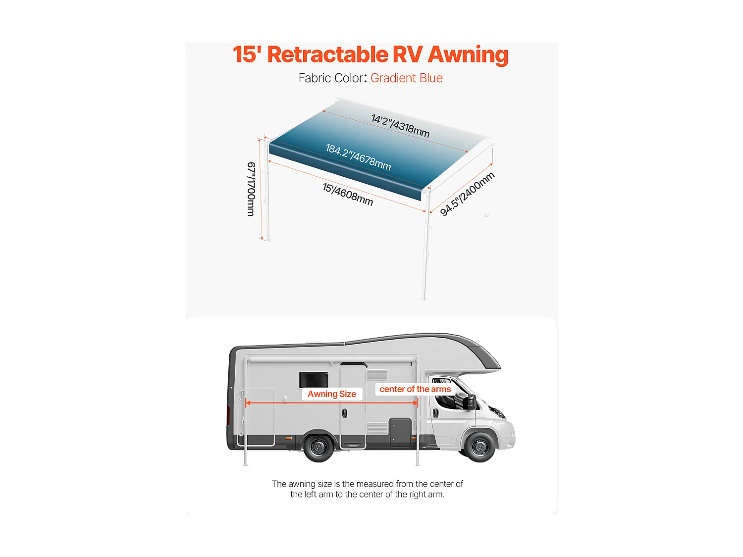 Tettuccio per Auto SucceBuy Tendalino di Ricambio da 457 cm per Camper - Tendalino Manuale per la Maggior Parte dei Camper a 12V CC