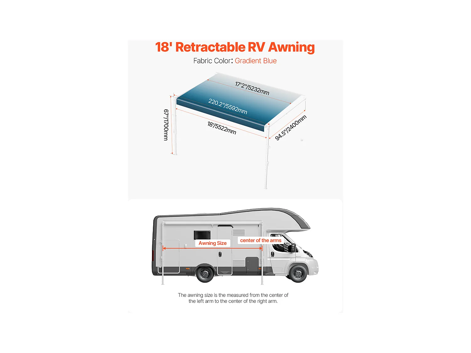 Autokap SucceBuy 549 cm Vervangende RV Luifel – Handmatige Aanhangwagenluifel voor de Meeste DC12V Campers