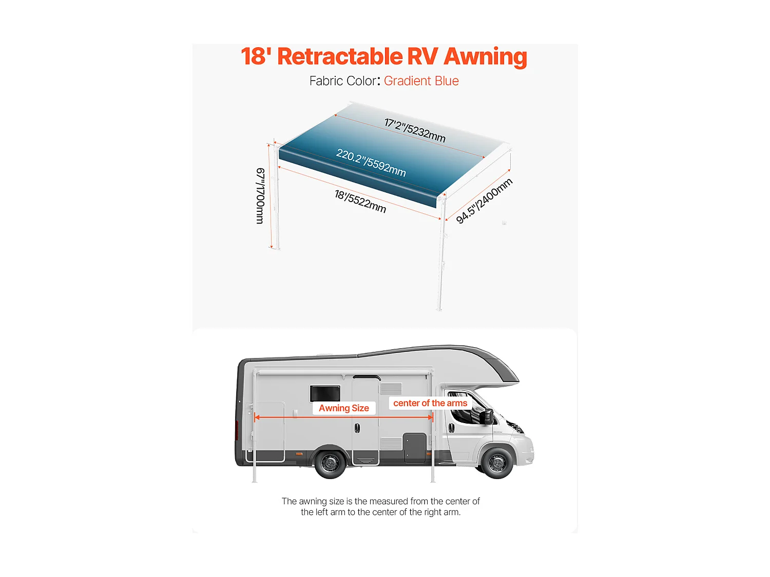 Auvent de Voiture SucceBuy Auvent de Remplacement 549 cm pour VR - Auvent de Remorque Manuel pour la Plupart des VR 12 V CC