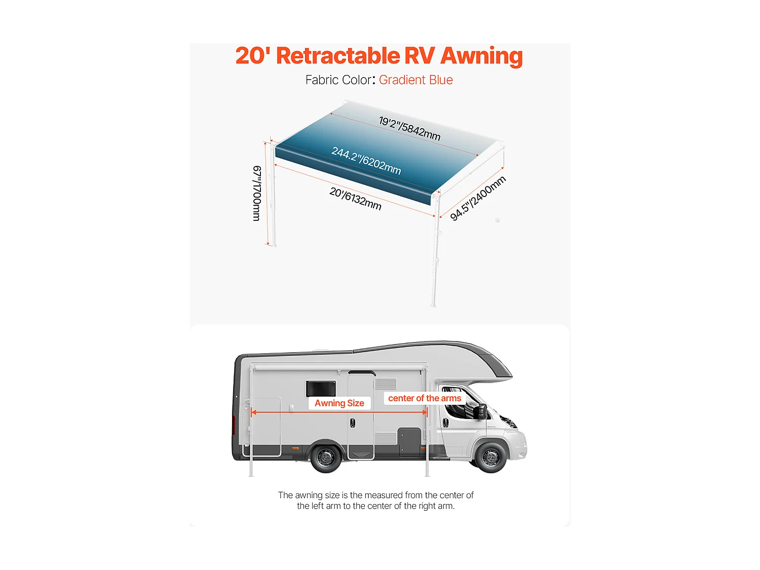 Tettuccio per Auto SucceBuy Tendalino di Ricambio da 610 cm - Compatibile con la Maggior Parte dei Camper a 12 V CC
