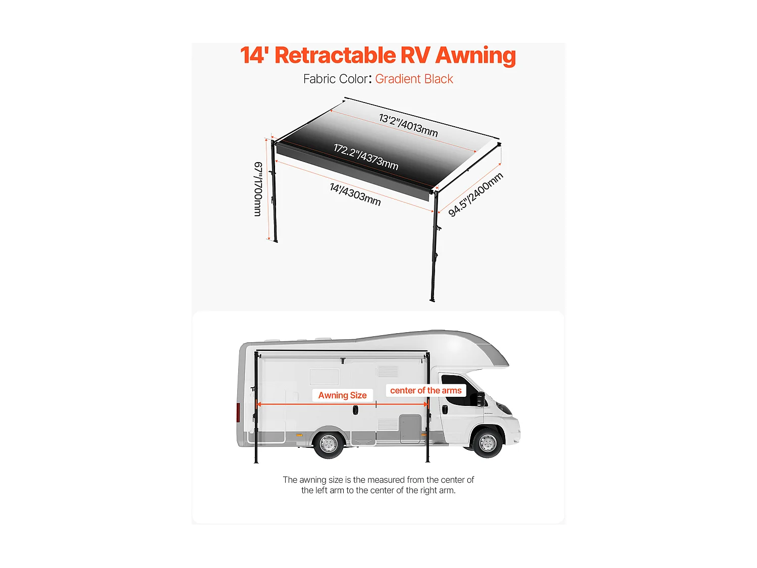Tettuccio per Auto SucceBuy Tendalino di Ricambio da 427 cm per Camper - Tendalino Manuale per la Maggior Parte dei Camper