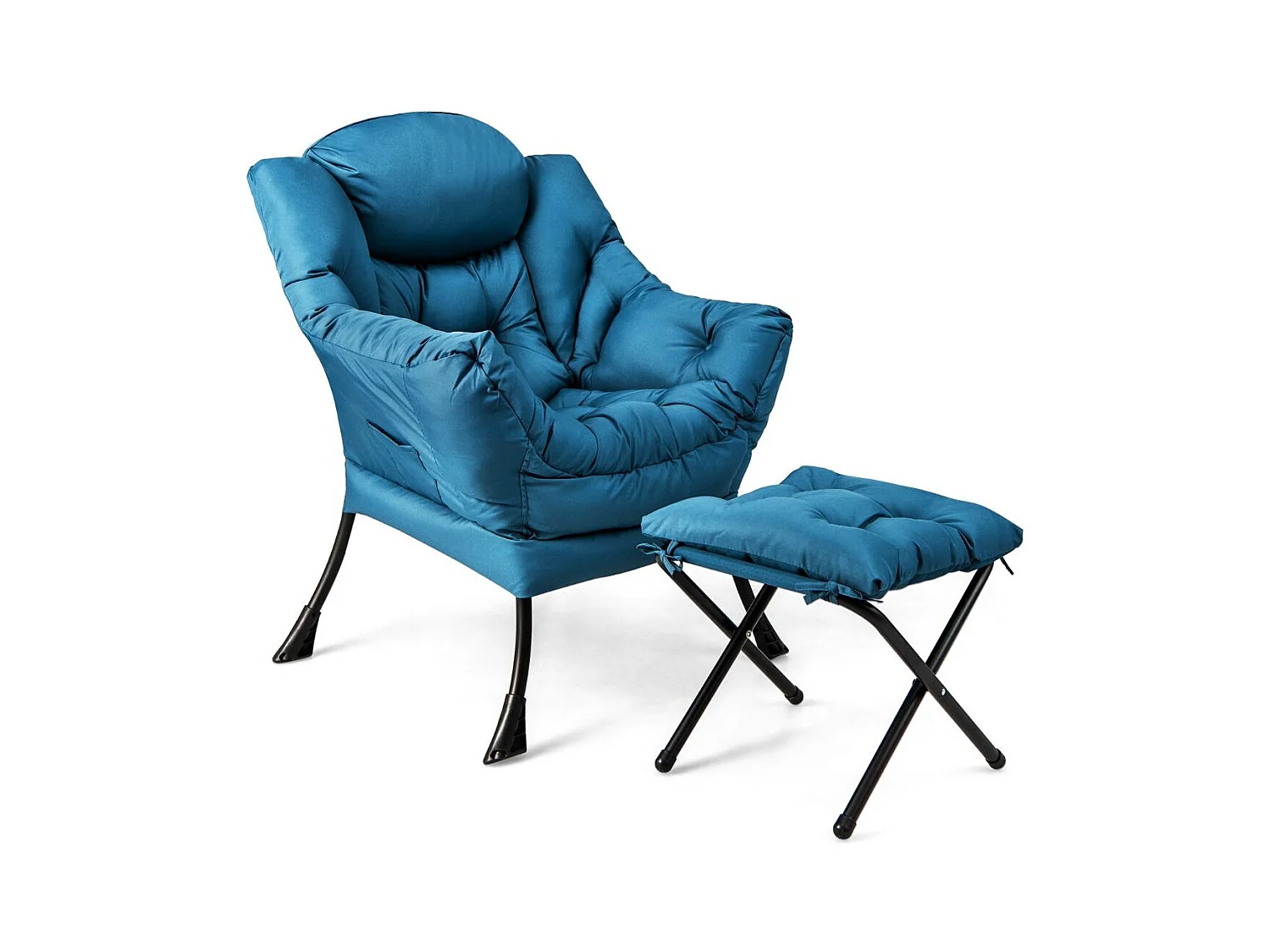 Poltrona pigra con cuscino braccioli tasca laterale poggiapiedi, Poltrona da lettura moderna Blu