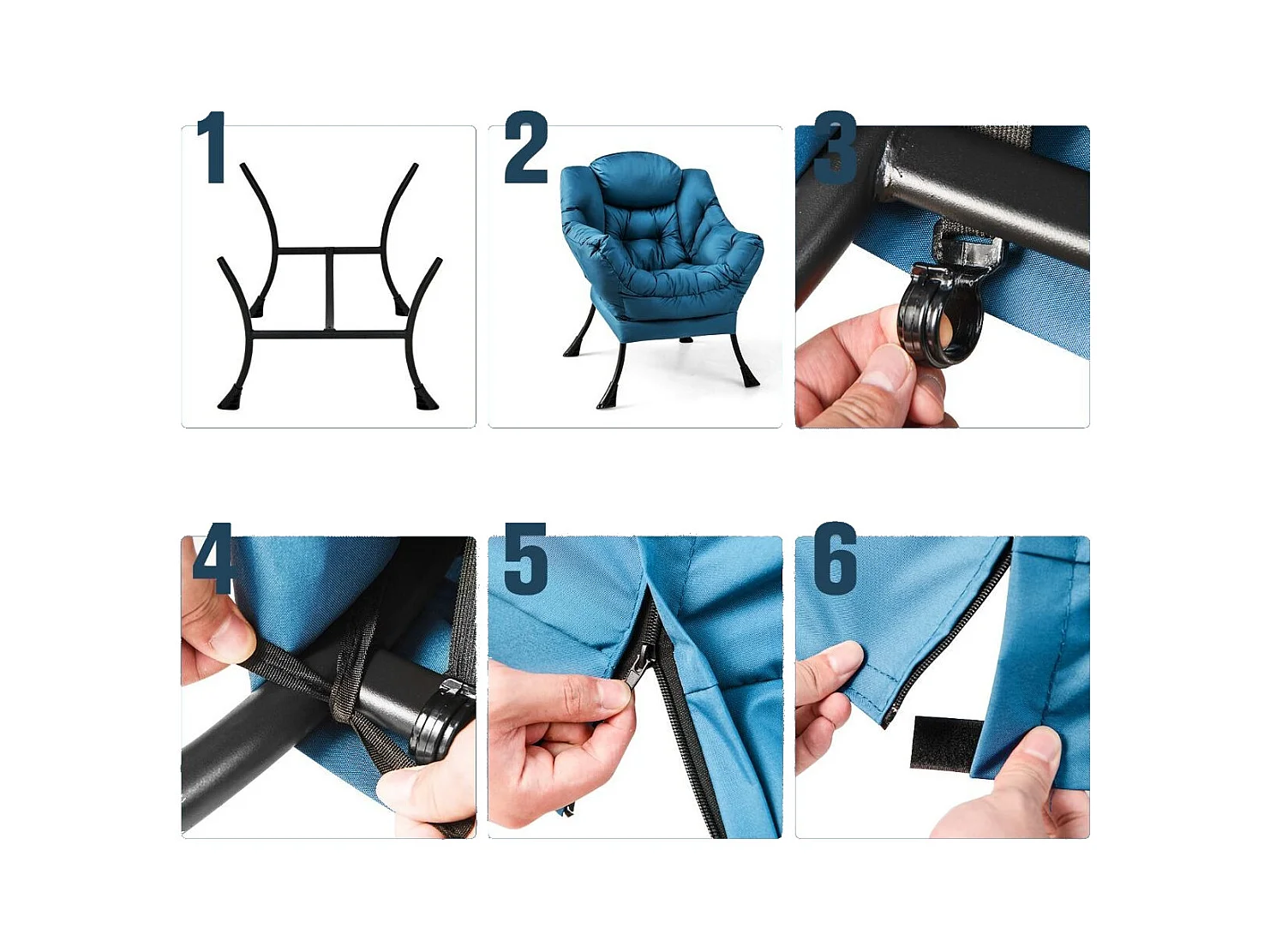 Poltrona pigra con cuscino braccioli tasca laterale poggiapiedi, Poltrona da lettura moderna Blu