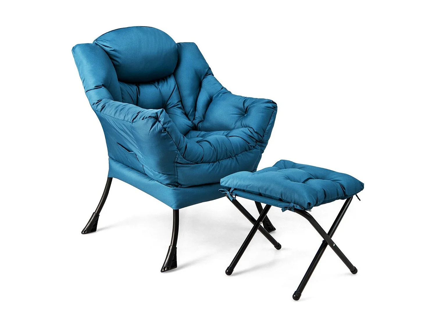 Poltrona pigra con cuscino braccioli tasca laterale poggiapiedi, Poltrona da lettura moderna Blu