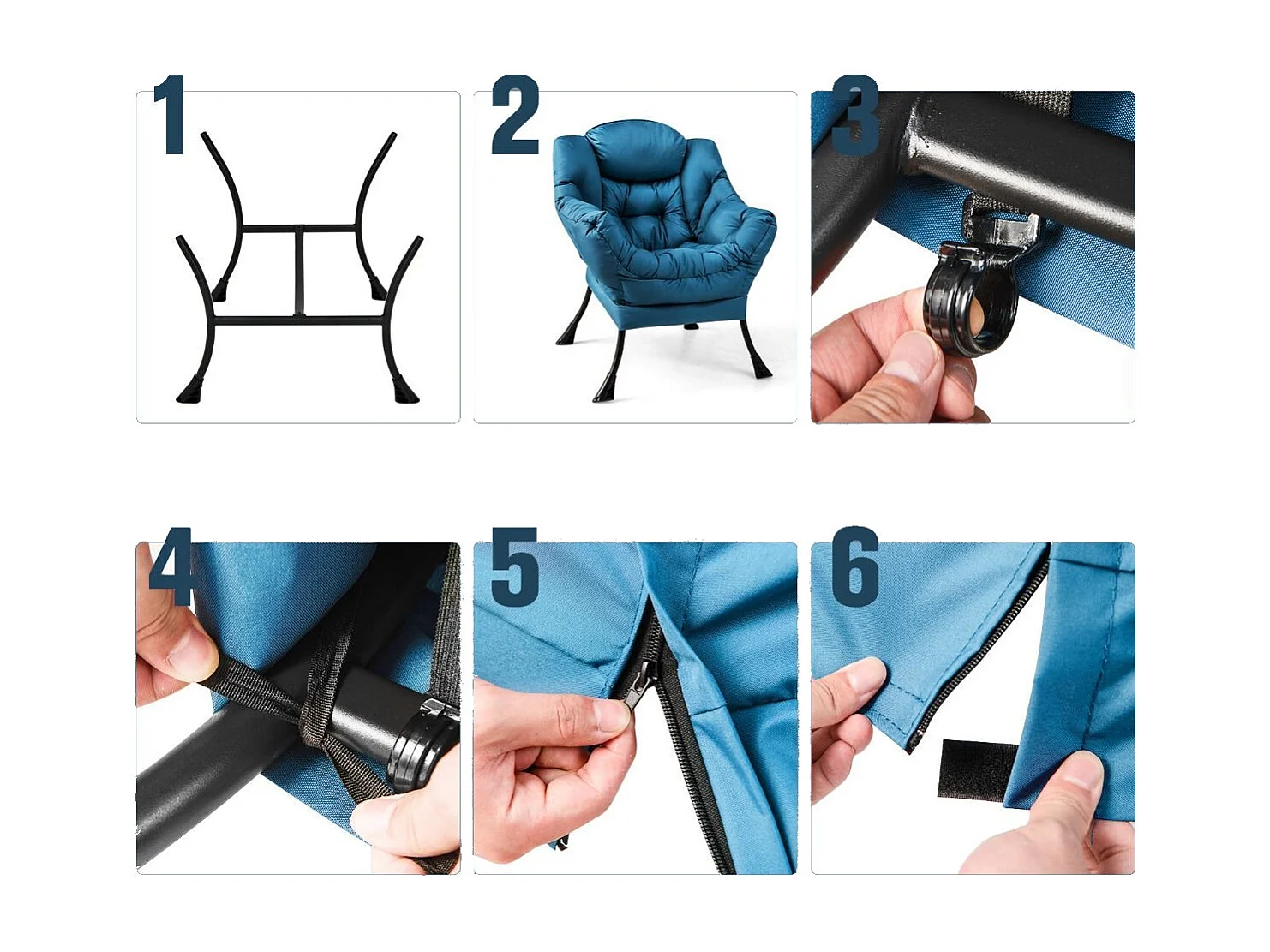 Poltrona pigra con cuscino braccioli tasca laterale poggiapiedi, Poltrona da lettura moderna Blu