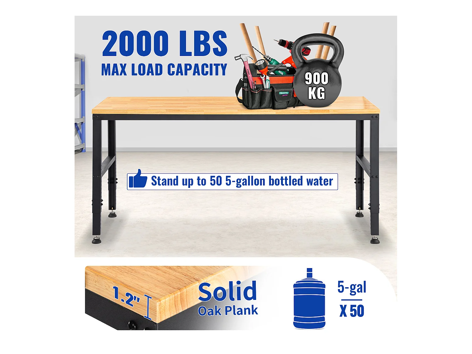 Établi Table de Travail Réglable SucceBuy, 155 x 51 cm, avec Prise de Courant
