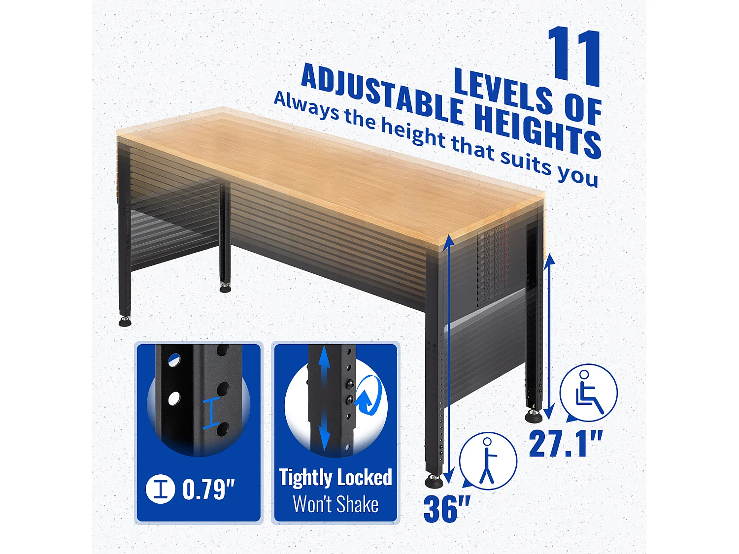 Verstelbare Werkbank SucceBuy, 155 x 51 cm, met Stopcontact