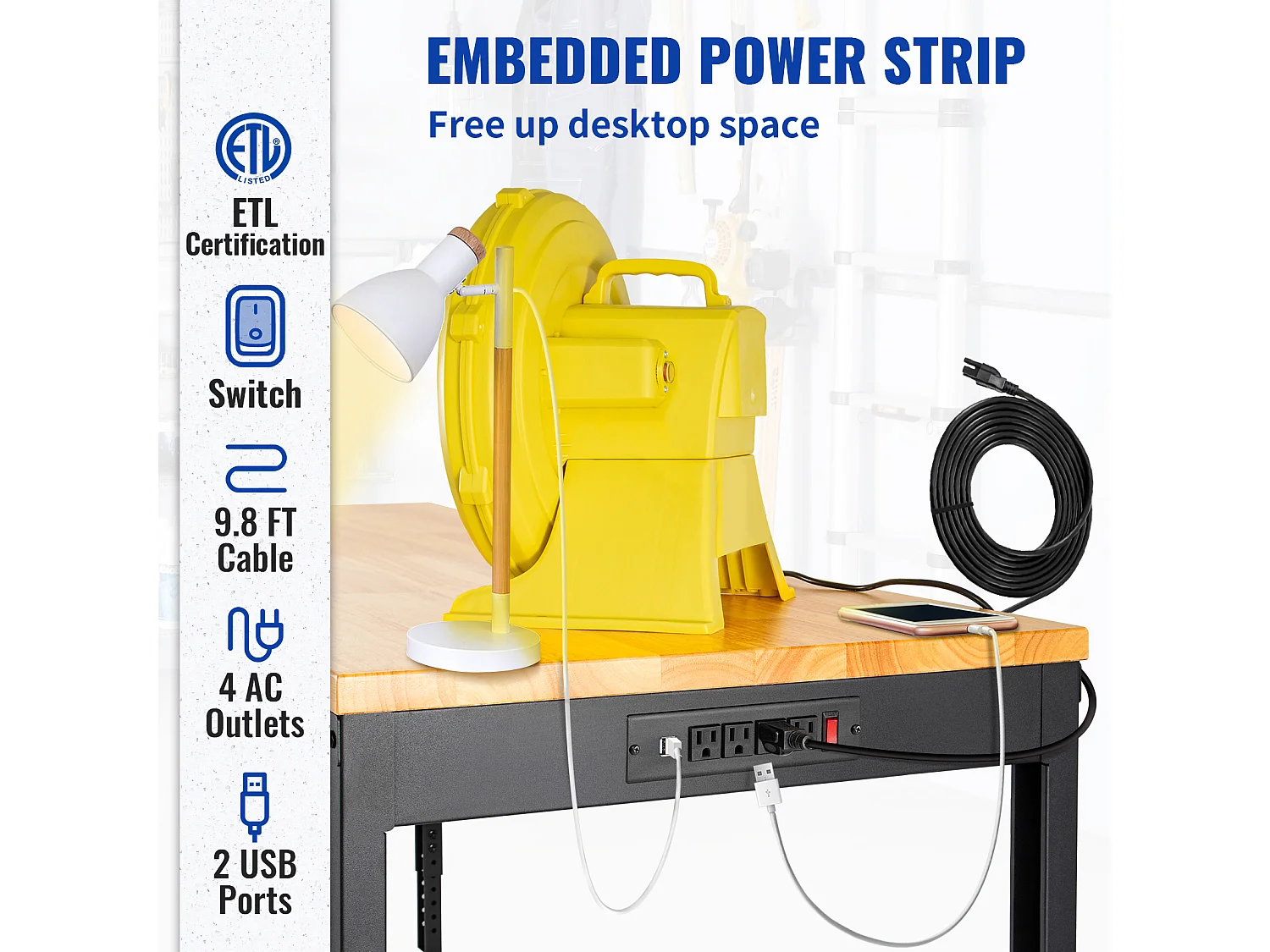 Verstelbare Werkbank SucceBuy, 155 x 51 cm, met Stopcontact