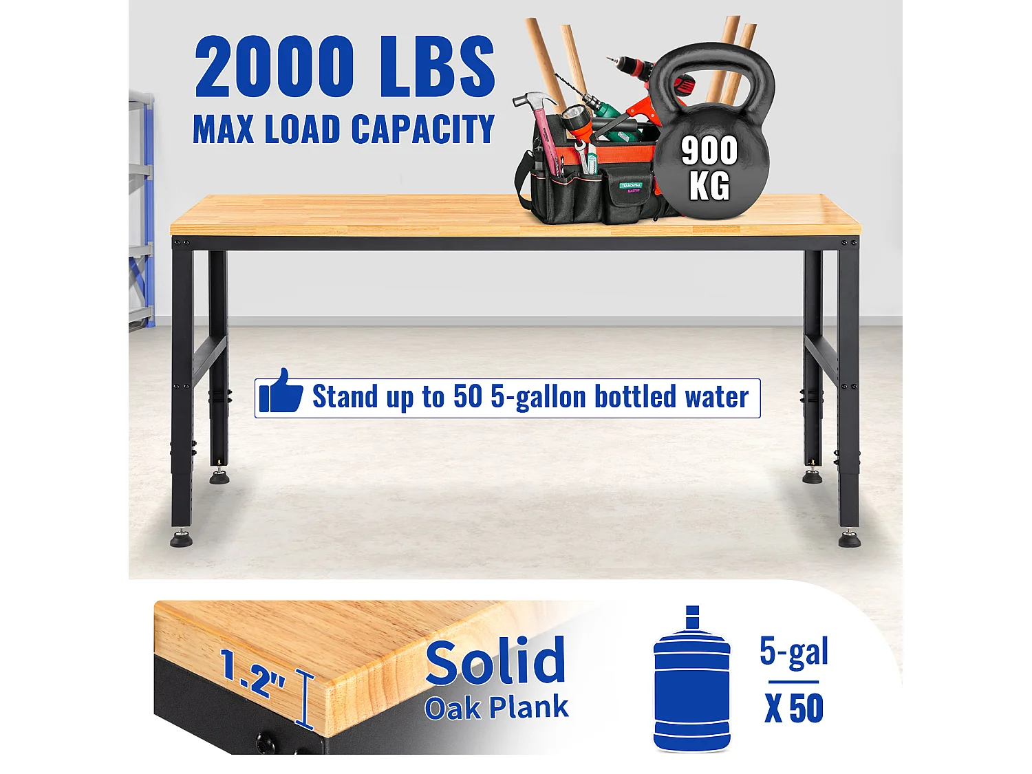 Verstelbare Werkbank SucceBuy, 155 x 51 cm, met Stopcontact