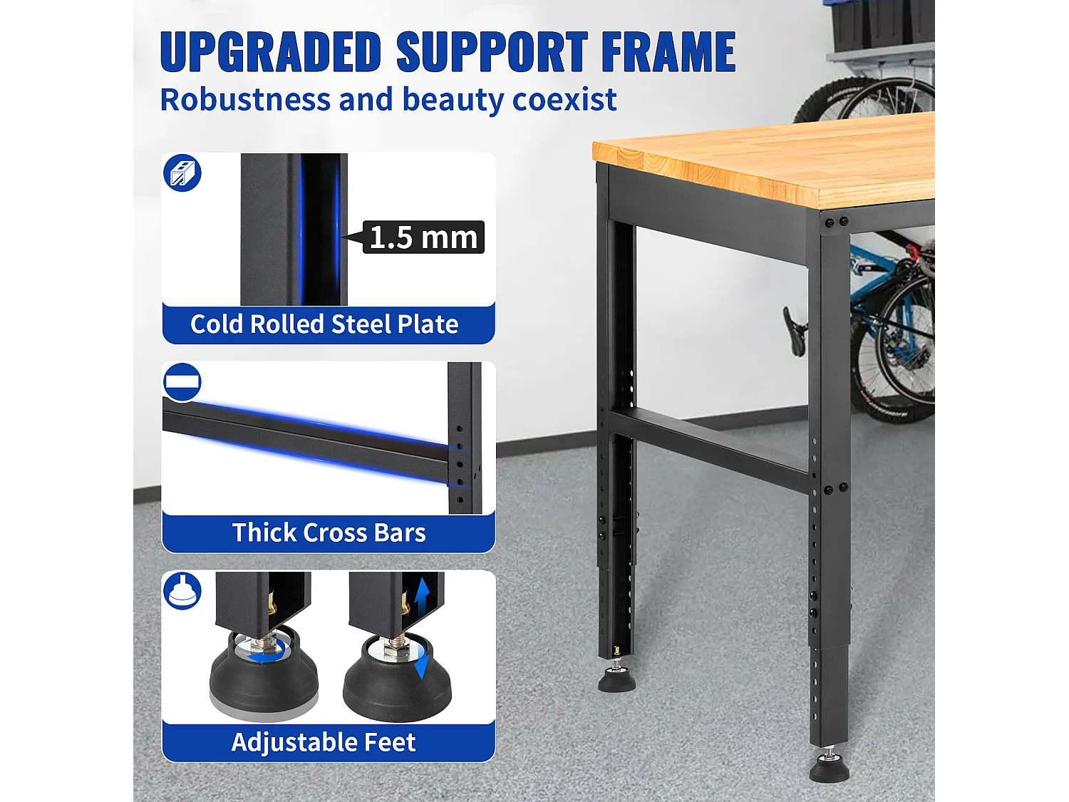Verstelbare Werkbank SucceBuy, 155 x 51 cm, met Stopcontact