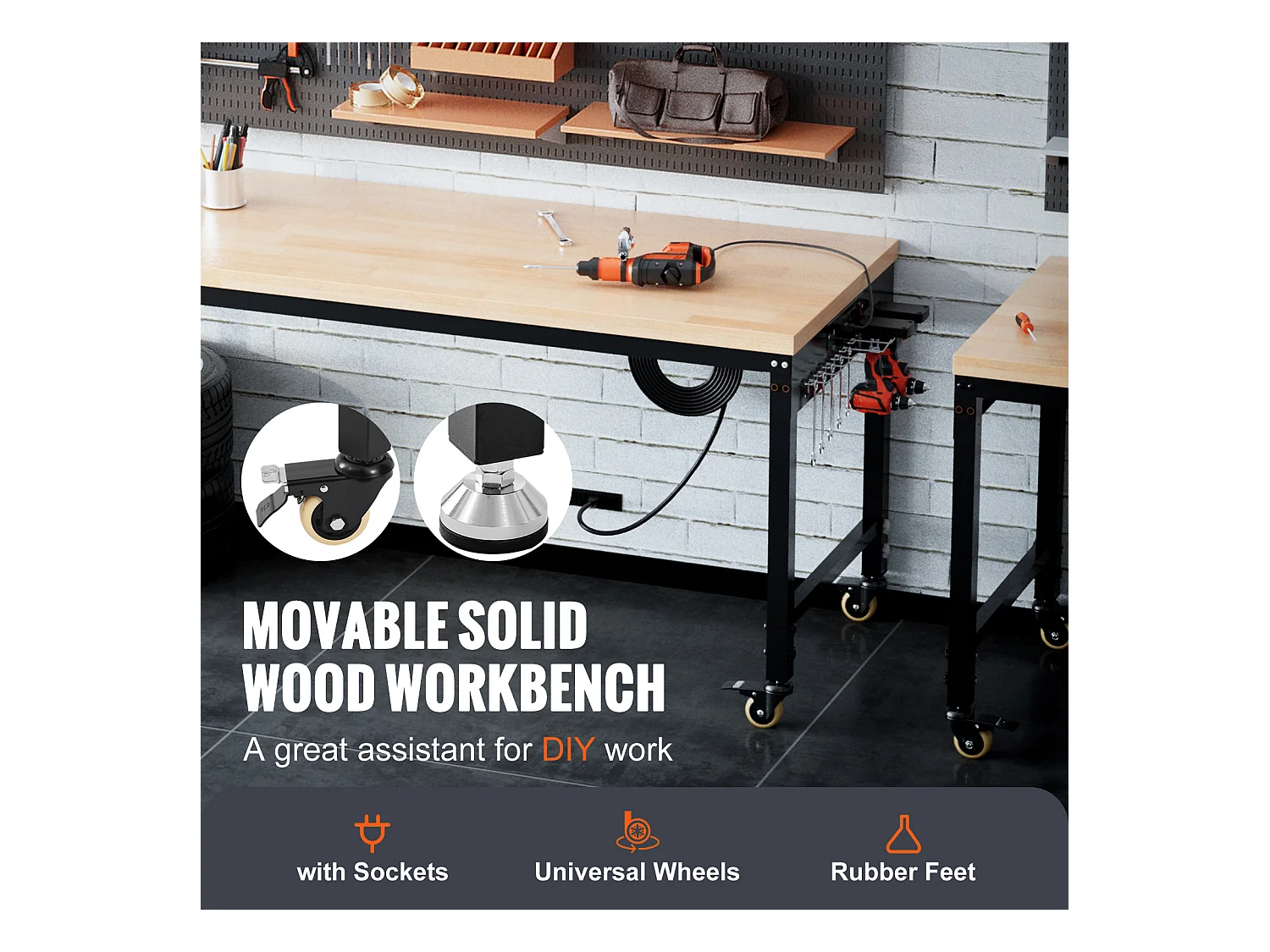 Établi Table de Travail Réglable SucceBuy, avec Douille, Charge Maximale de 1361 kg